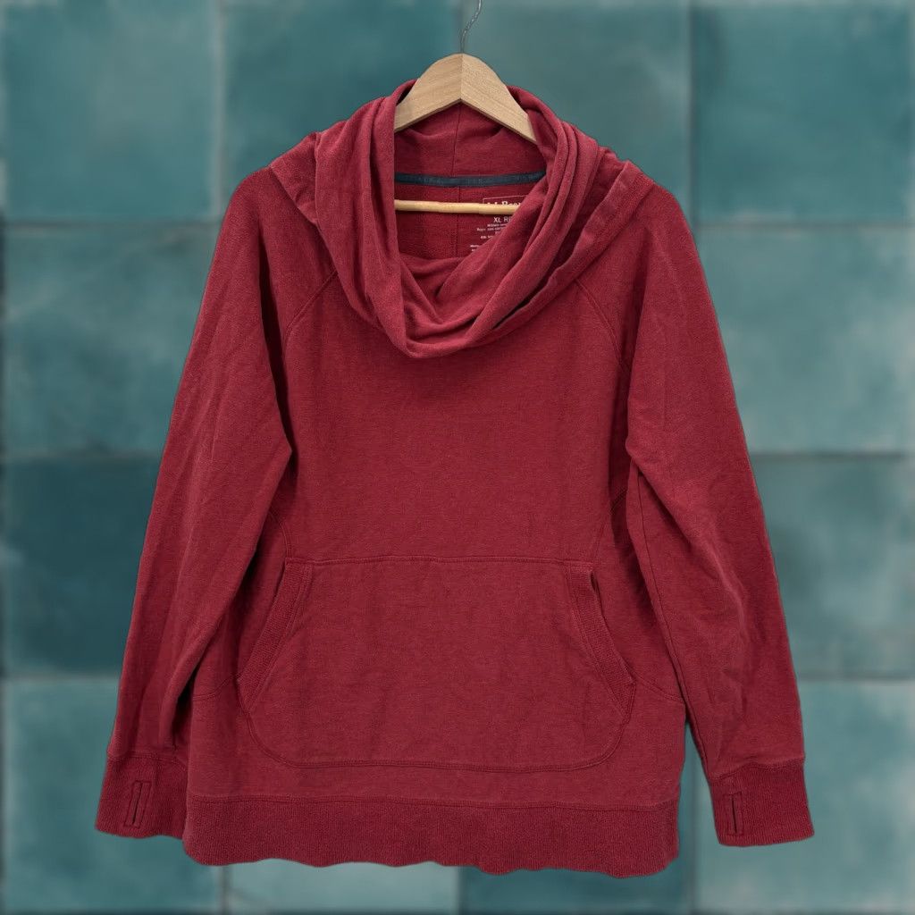 Vintage L.L.Bean Cozy Pullover Womens XL Red Cowl Neck Kangaroo Pocket Stretch Sweatshirt Casual Knit Size XL / US 12-14 / IT 48-50 - 1 Thumbnail