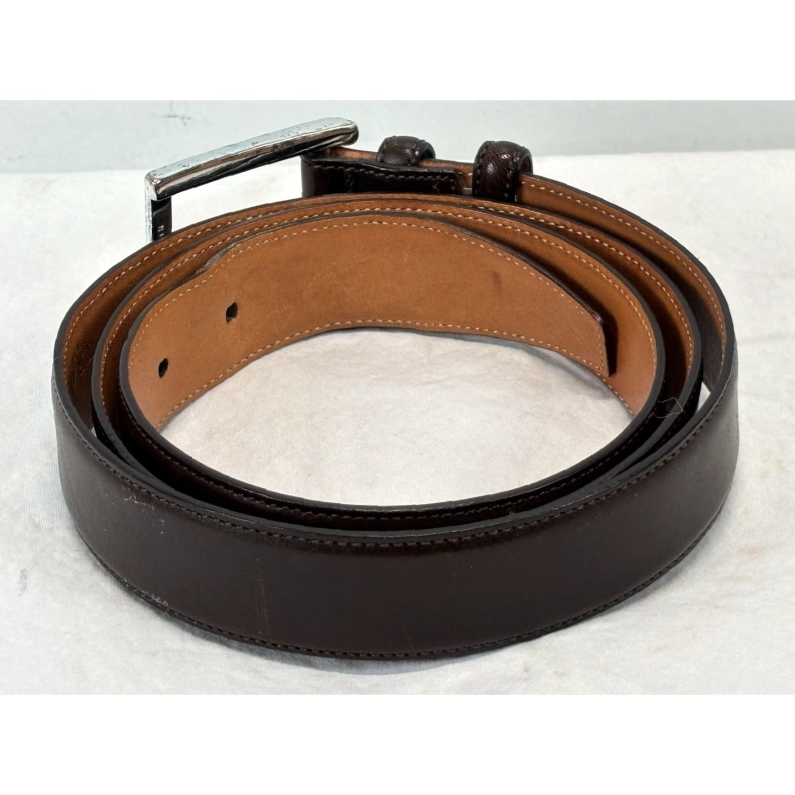 Vintage Trafalgar Belt Men's Dark Brown Leather 42 Made USA Cortina Hand Polished Cortina Belt Brown Leather 42 Mens USA Belt Size 42 - 3 Thumbnail