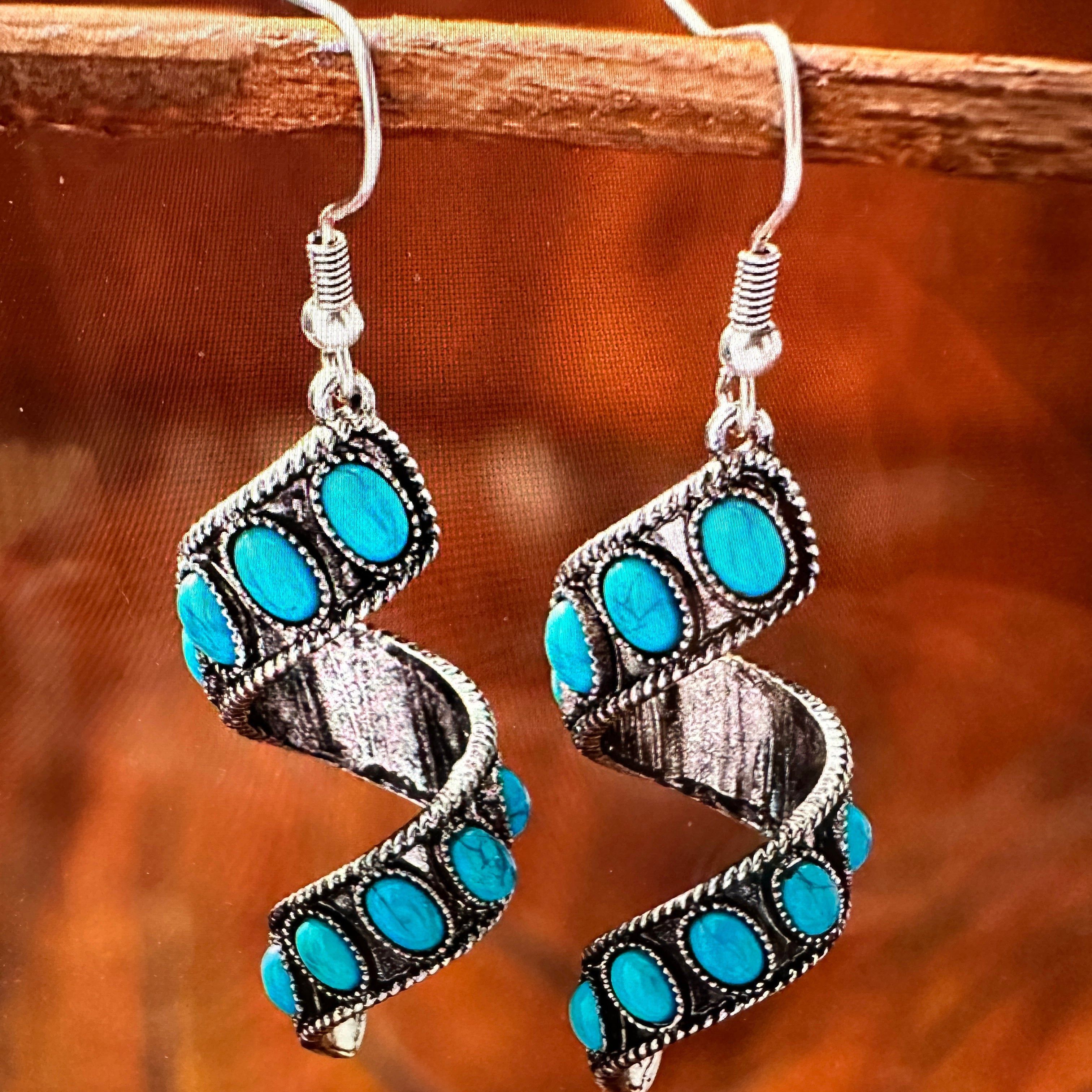 Other Boho Hippie Cowgirl Twirl Wire Drop Earrings, Turquoise Ston Size ONE SIZE - 2 Thumbnail
