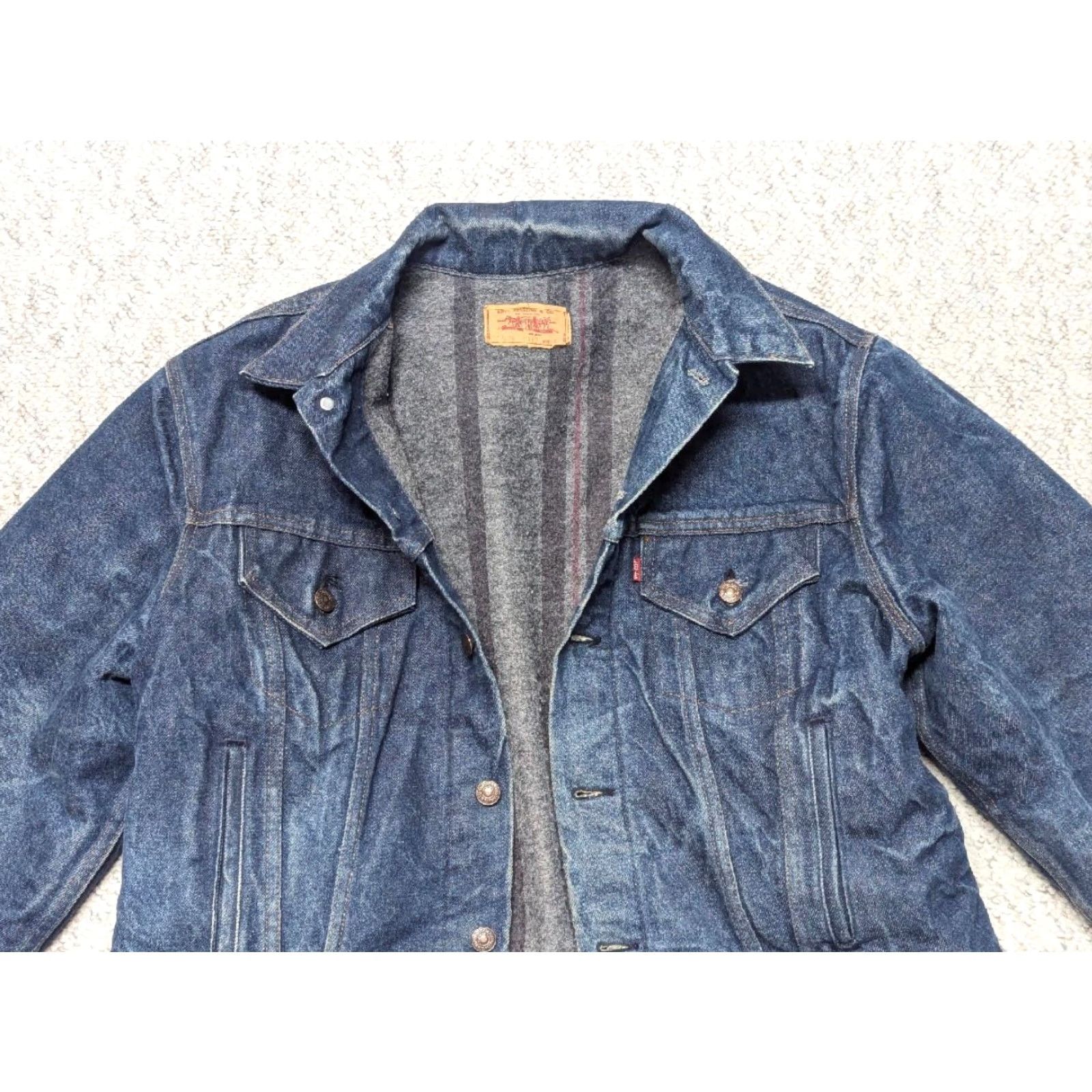 Levi's VINTAGE LEVIS jean jacket 48 indigo blue BLANKET LINED USA made troy DENIM stiff Size US 36 / EU 52 - 4 Thumbnail