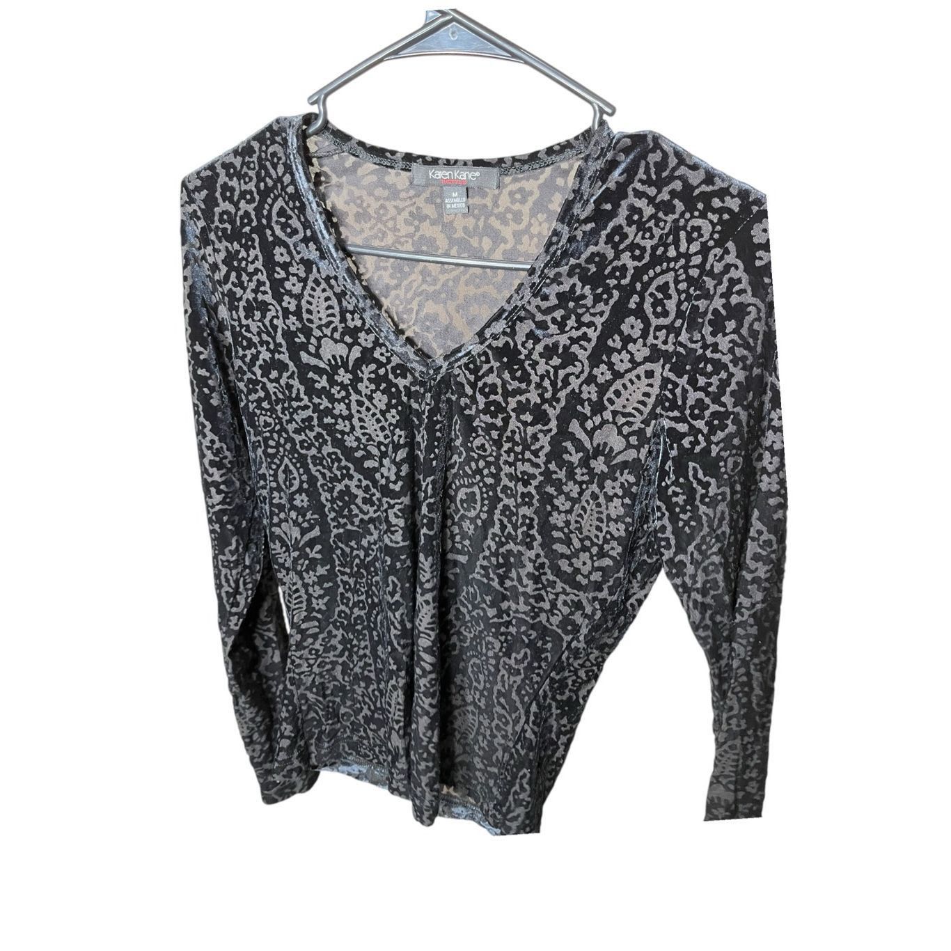Other Karen Kane Y2K Long Sleeve Black Velvet Burnout Top Blouse S Size M / US 6-8 / IT 42-44 - 2 Thumbnail