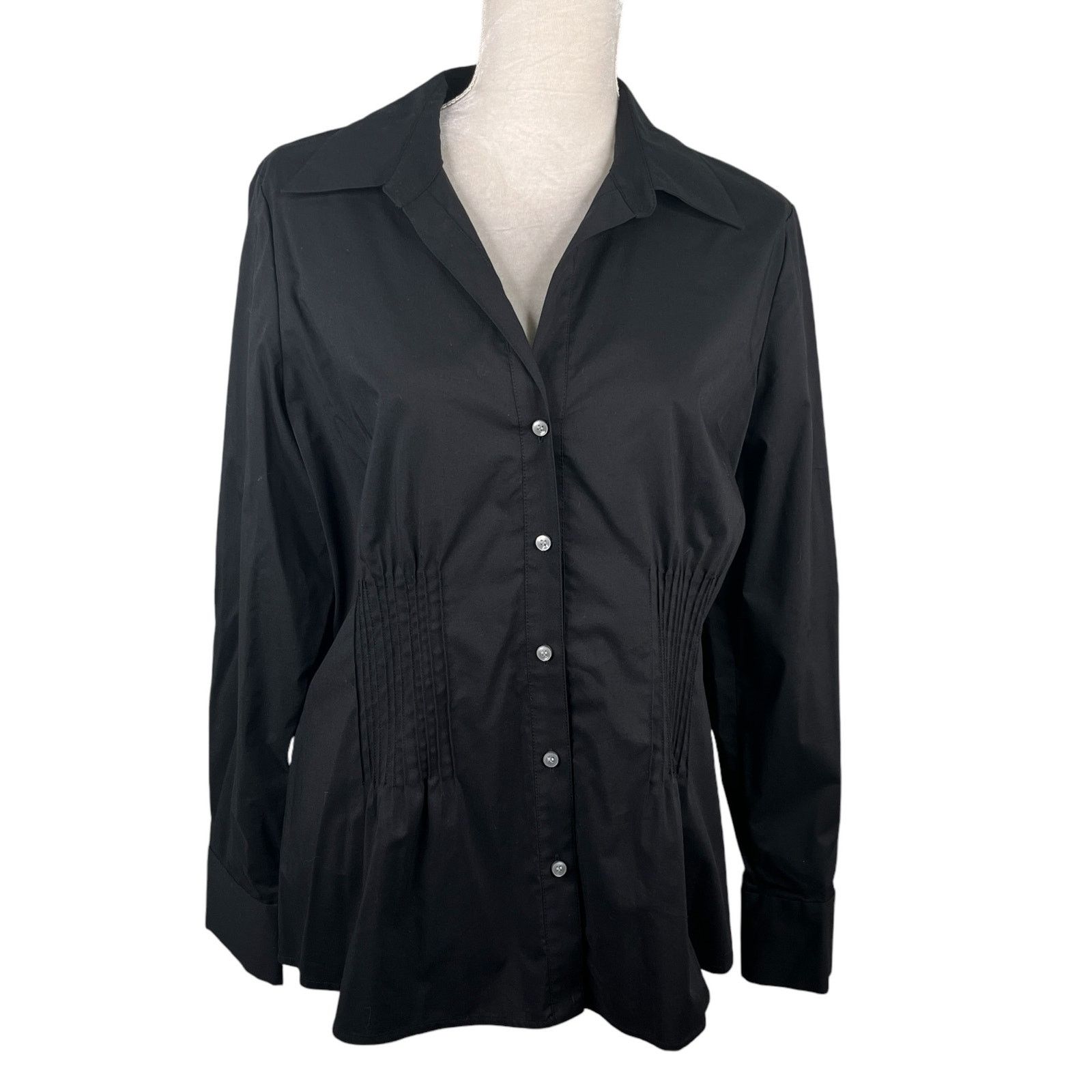 Nine West Nine West Black Button Down 14 Ruched Gathering V-Neck New Size XL / US 12-14 / IT 48-50 - 1 Thumbnail
