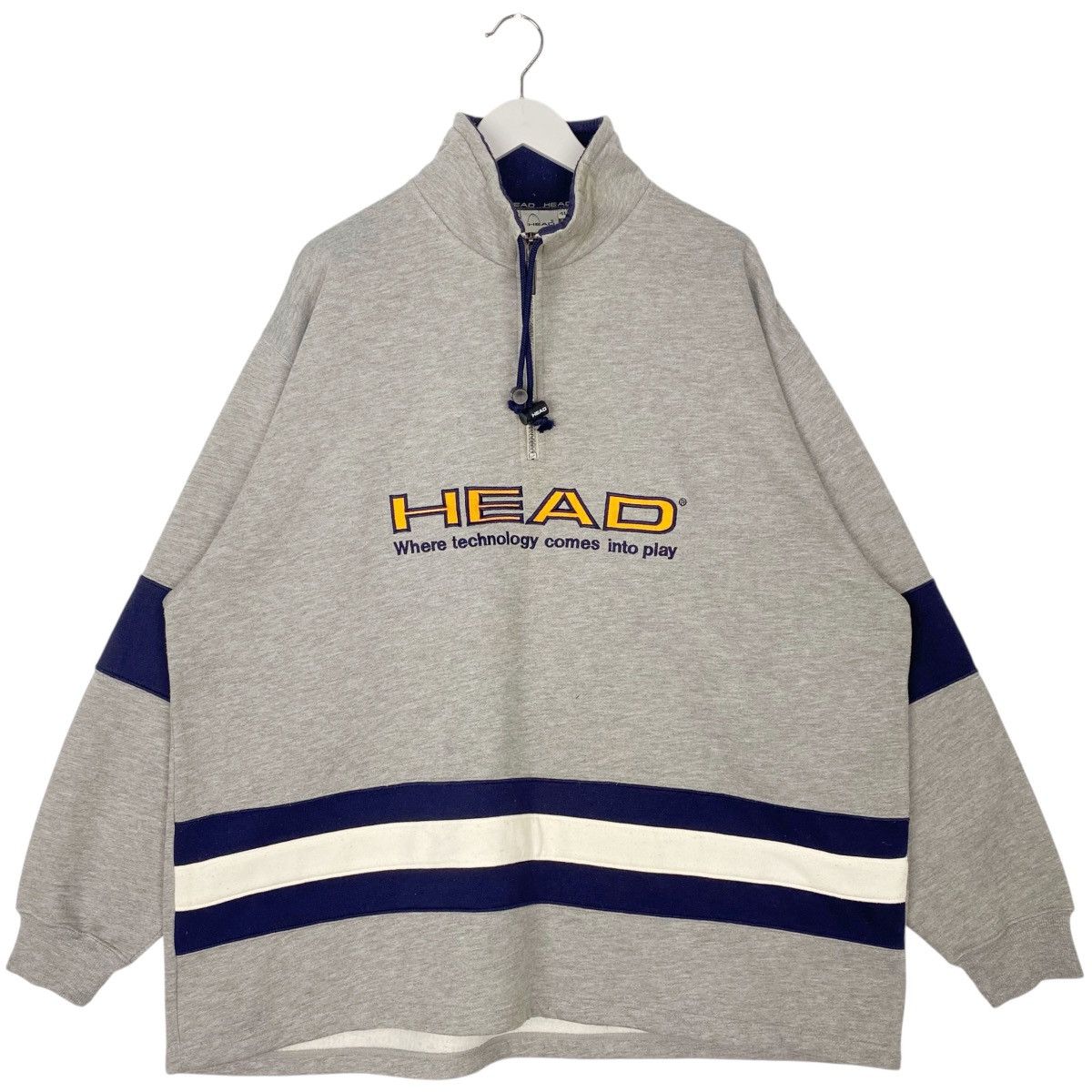 Vintage Head Half Zip Sweatshirt Grey Big Logo Embroidery 4L