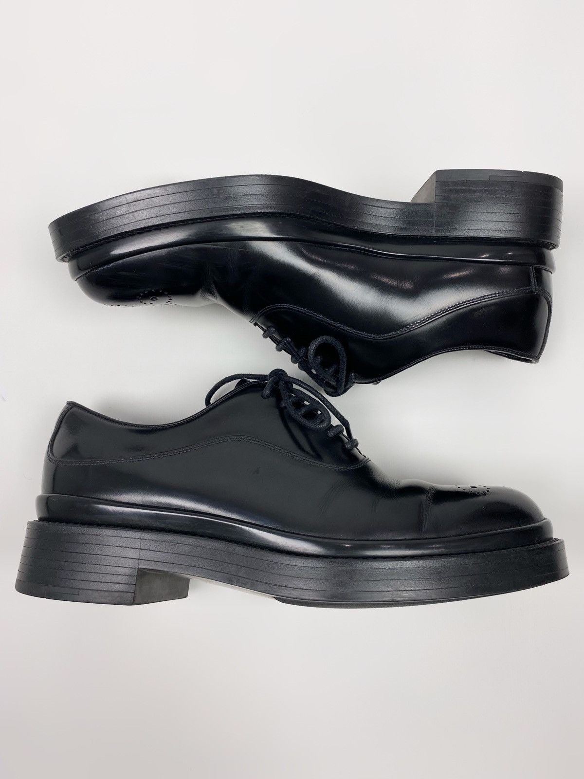 Prada Prada Black Brushed Leather Oxford Shoes Size US 7 / EU 40 - 9 Thumbnail