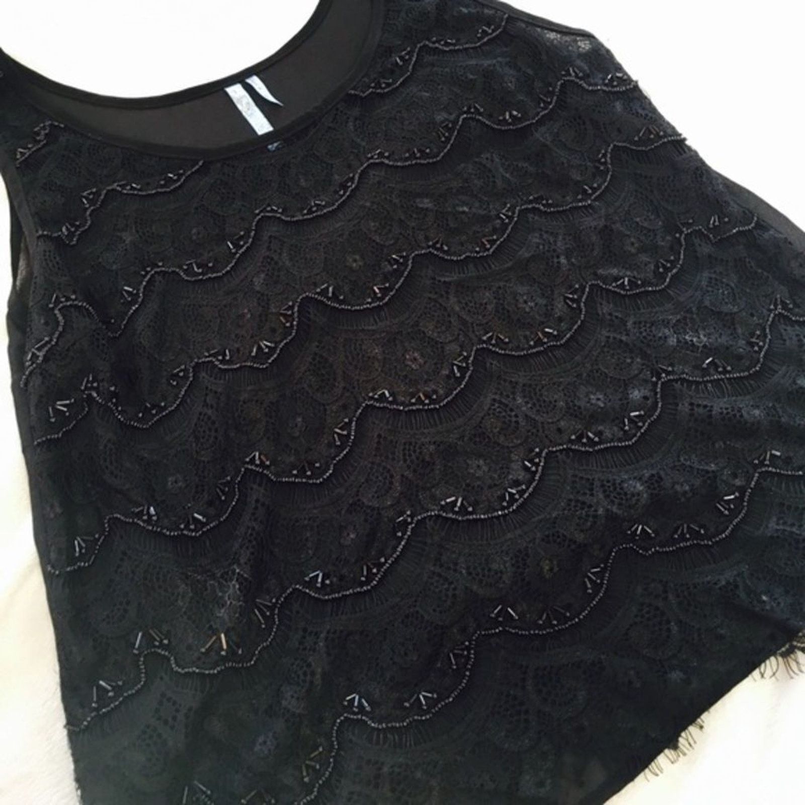Other Moonlight Black Beaded Tank Top with Scalloped Hem | Sz S Size S / US 4 / IT 40 - 3 Thumbnail