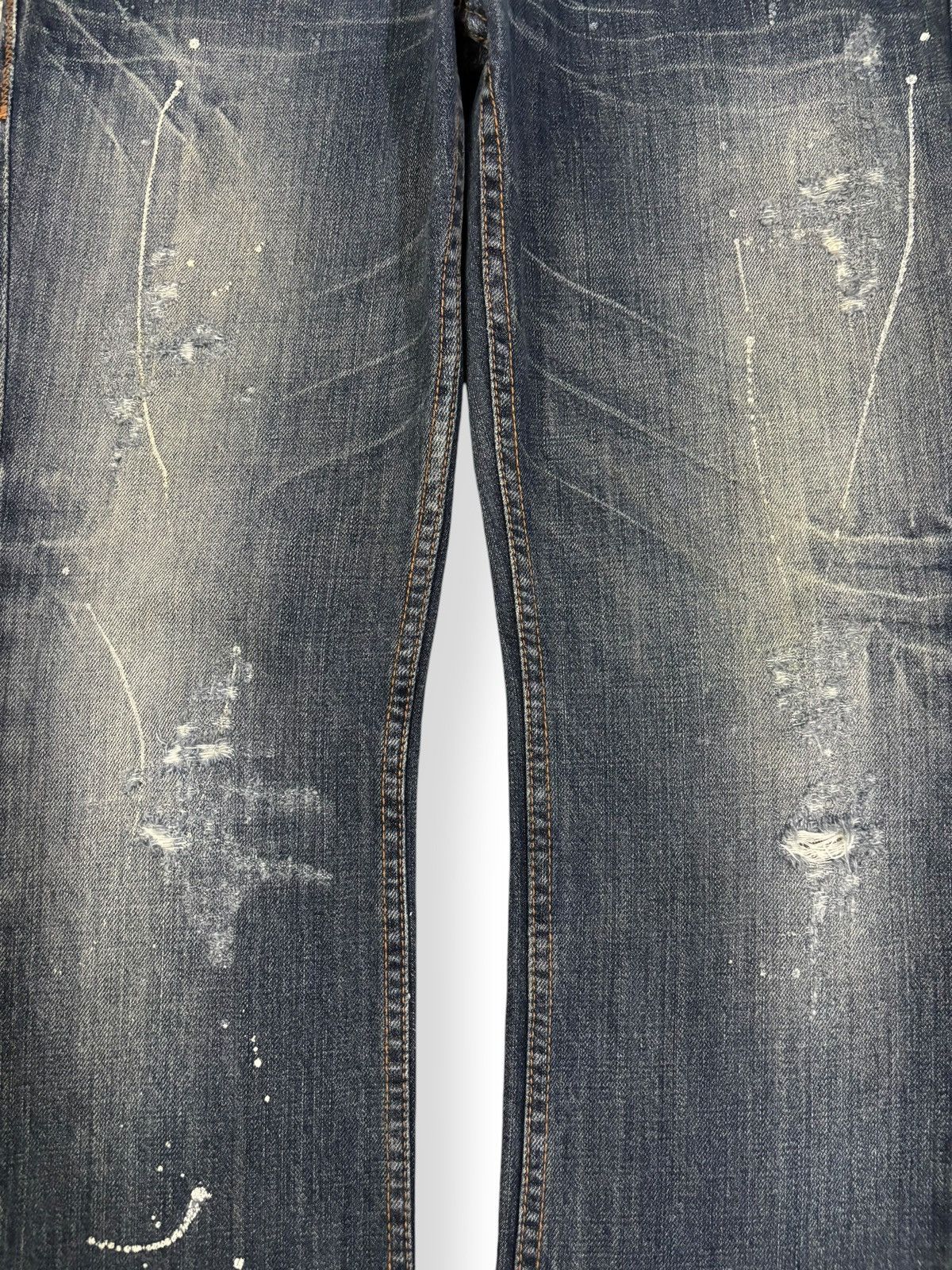 14th Addiction Vintage Steer Blue Whiskers Paint Splatter Distressed Jeans Size US 32 / EU 48 - 5 Thumbnail
