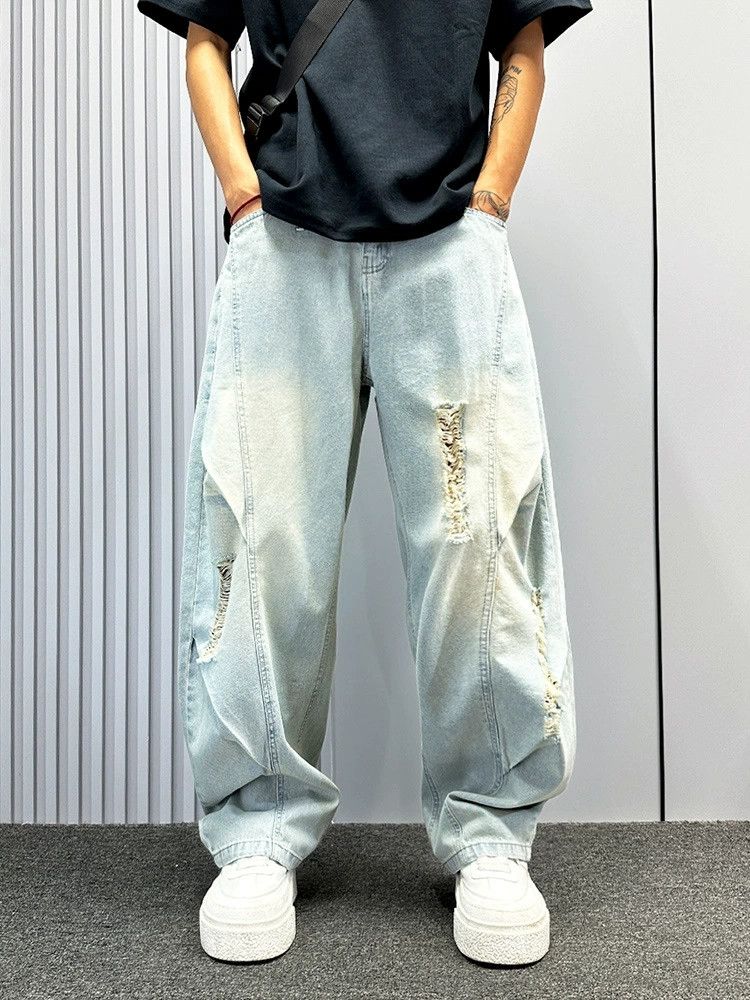 Japanese Brand High street men's loose wide-leg ripped curved jeans Size US 32 / EU 48 - 1 Thumbnail