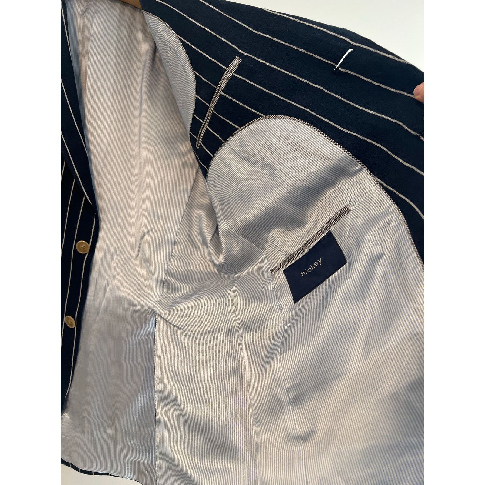 Hickey Hickey Navy Blue & White Suit Jacket 3 Buttons Size 42R JL Size 42R - 7 Thumbnail