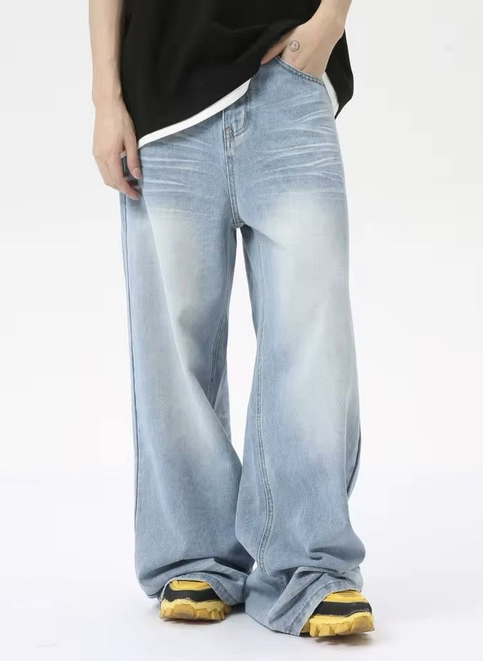 Blue Baggy Wide Leg Denim Jeans