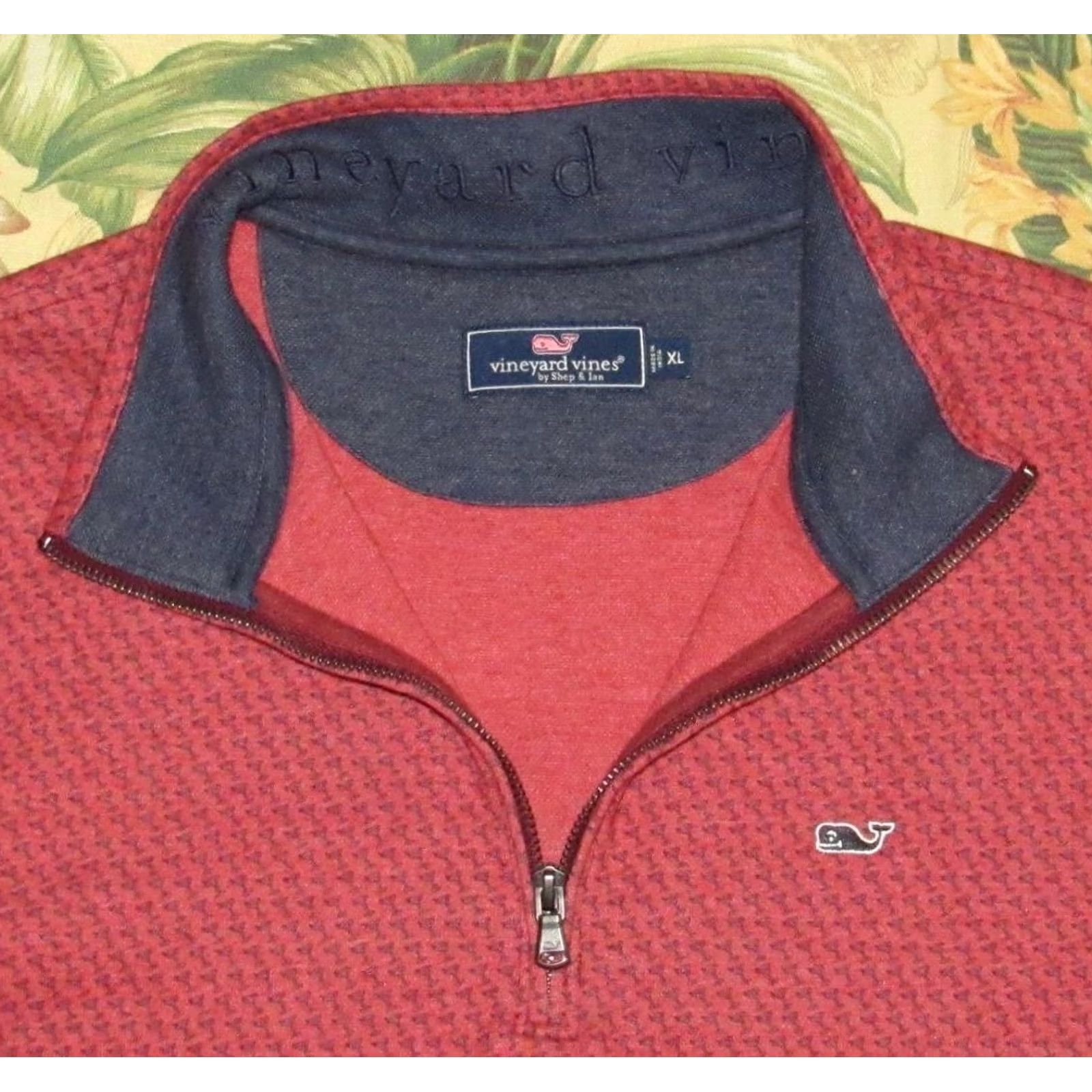 Vineyard Vines VINEYARD VINES Red Cotton Blend Saltwater Martini Print Quarter Zip Sweater XL Mens Size US XL / EU 56 / 4 - 2 Thumbnail