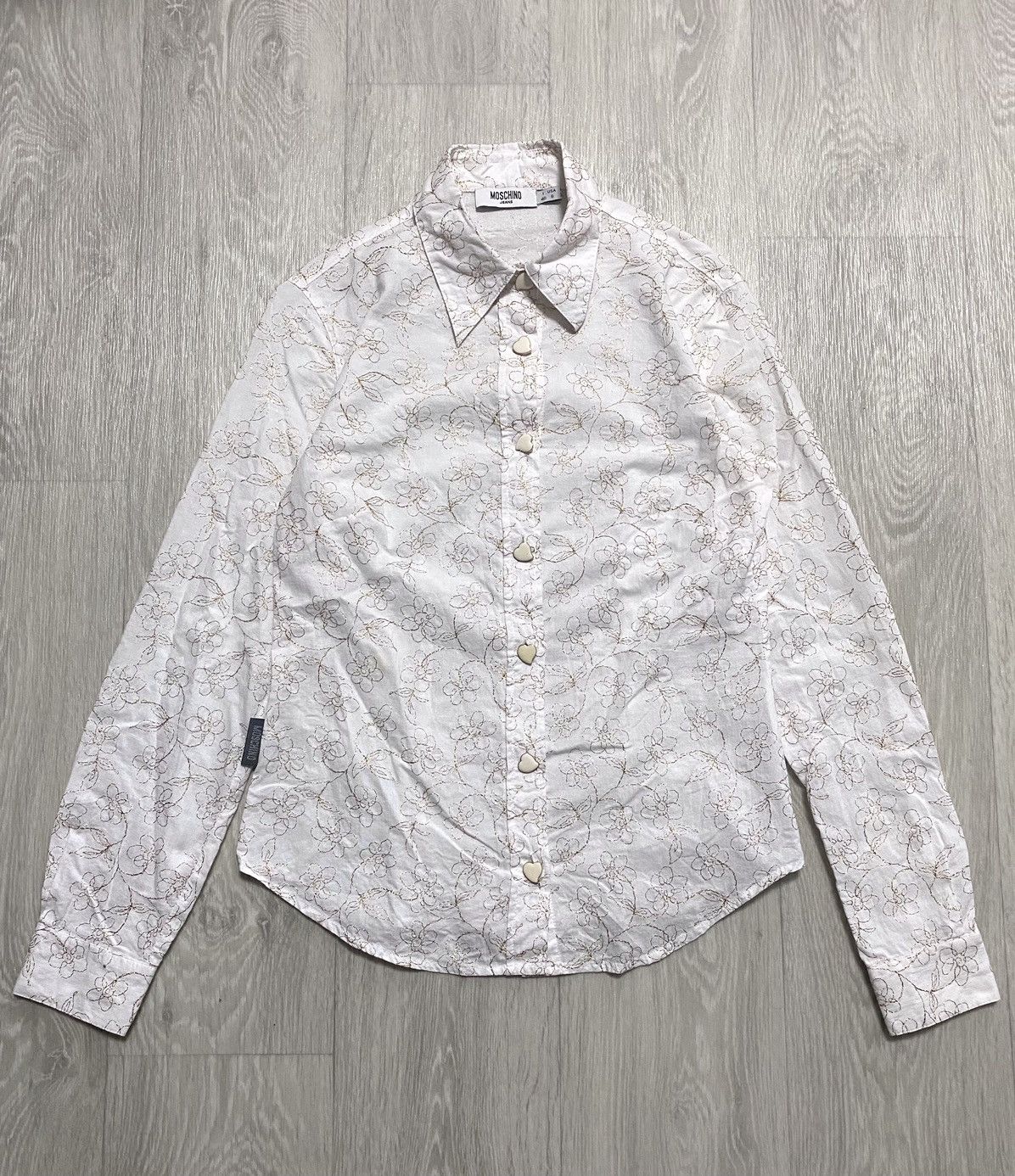 Moschino Women’s Moschino White Shirt Golden Floral Embroidery Decor Size S / US 4 / IT 40 - 8 Thumbnail