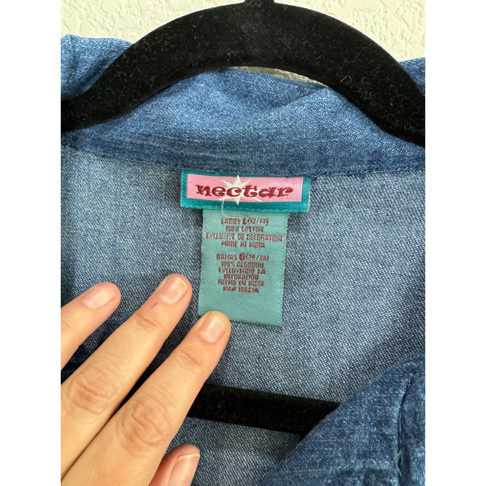 Other Women's Blue Denim Button-Up Shirt Jacket Embroidered Large Size L / US 10 / IT 46 - 6 Thumbnail