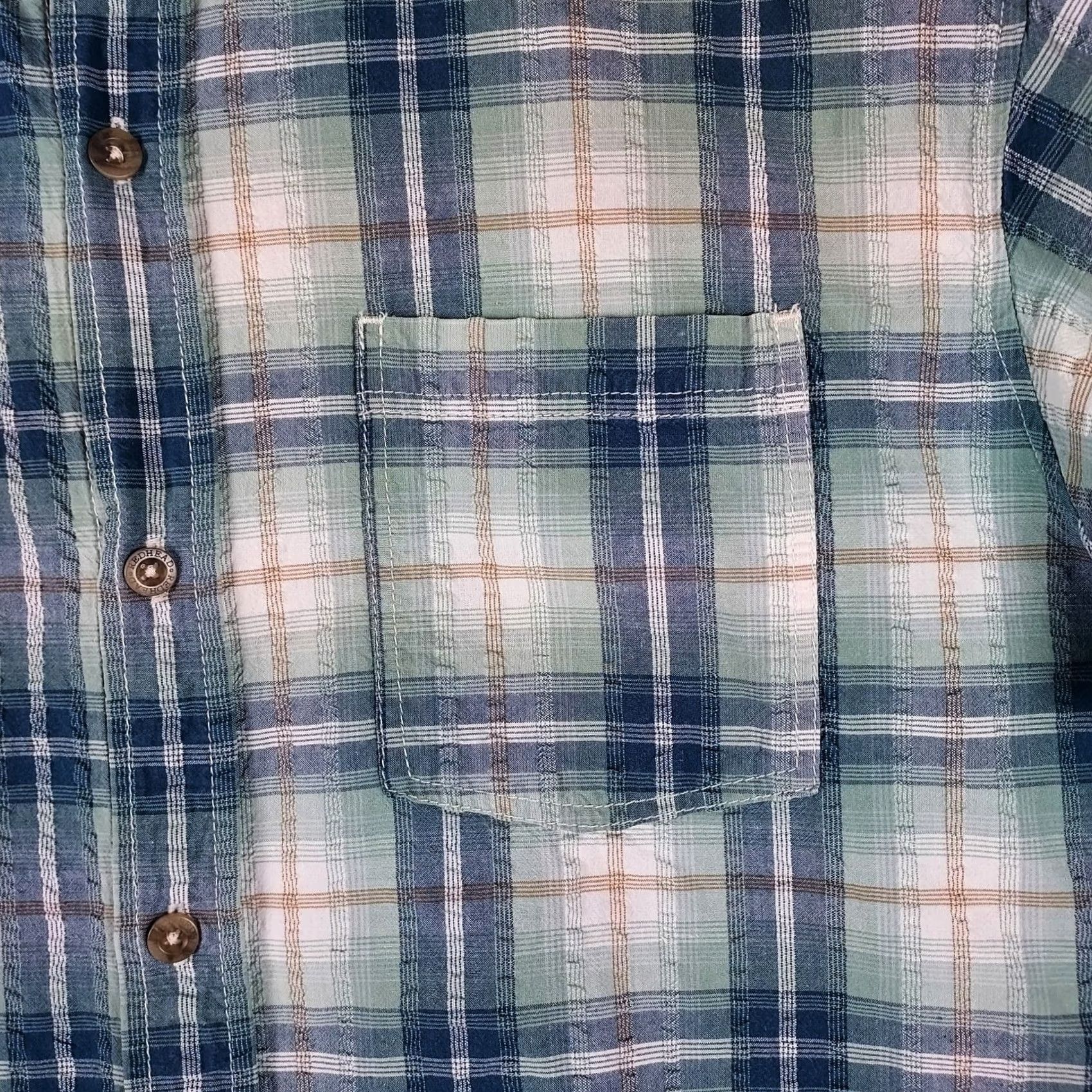 Vintage RedHead Shirt XL Blue Cotton Plaid Button-Down Short Sleeve Dress Shirt Mens Size US XL / EU 56 / 4 - 2 Thumbnail
