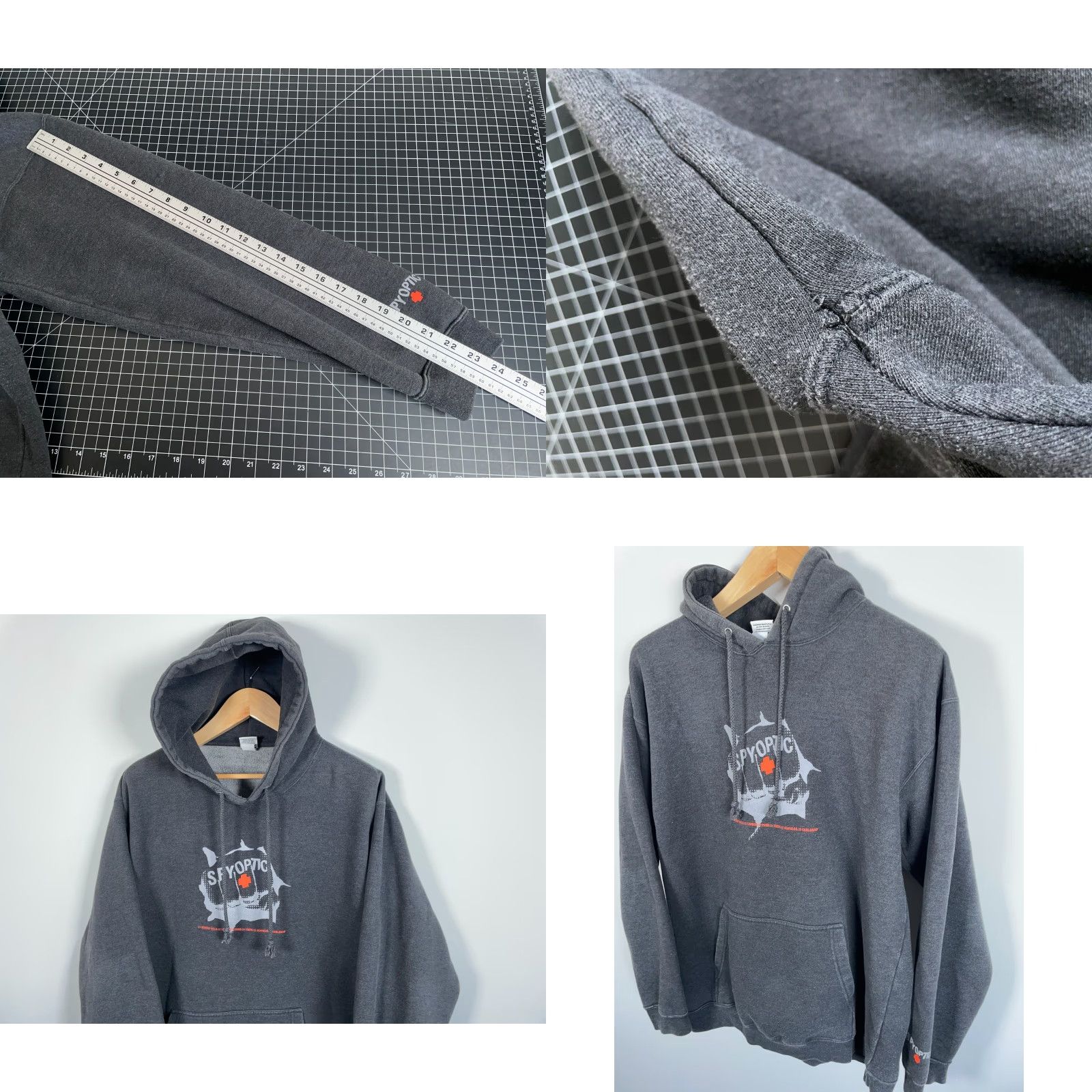 Vintage VINTAGE SPY Optic Hoodie Men L Gray Heavyweight USA Made 90s Surf Graphic Print Pockets Size US L / EU 52-54 / 3 - 8 Thumbnail