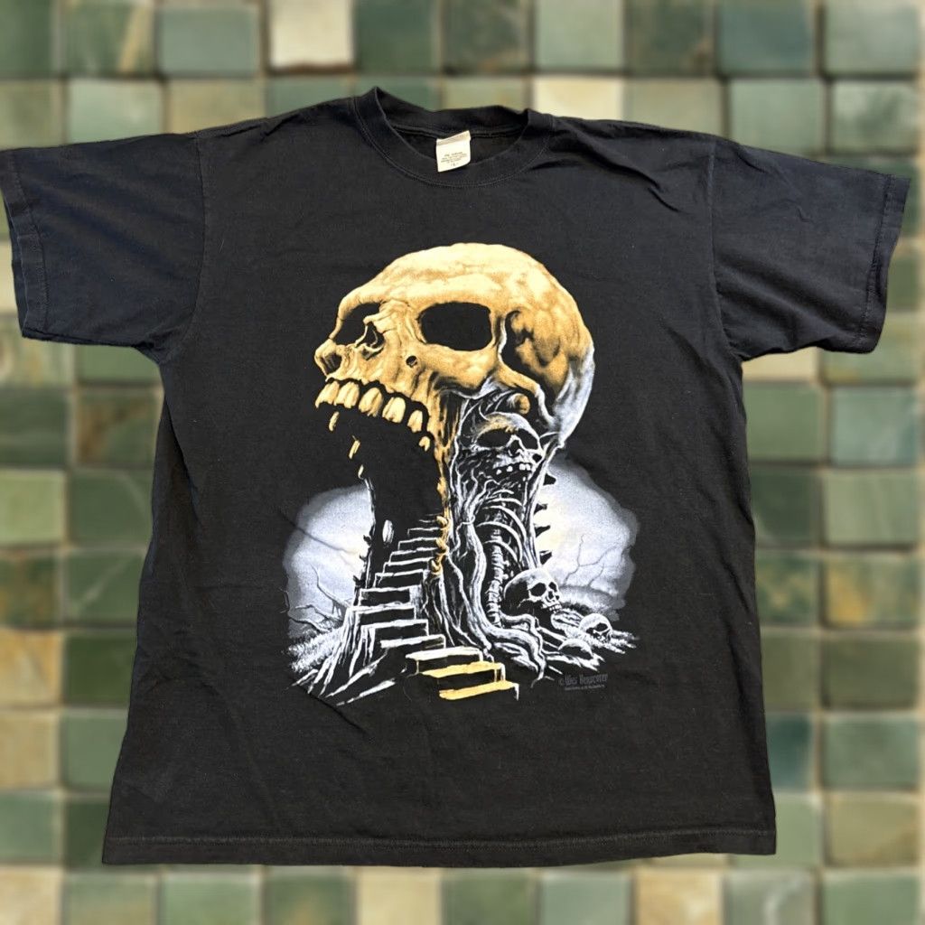 Anvil VINTAGE Wes Benscoter Horror Skull Grim Reaper Anvil Large L T-Shirt Black Mens Shirt Size US L / EU 52-54 / 3 - 1 Thumbnail