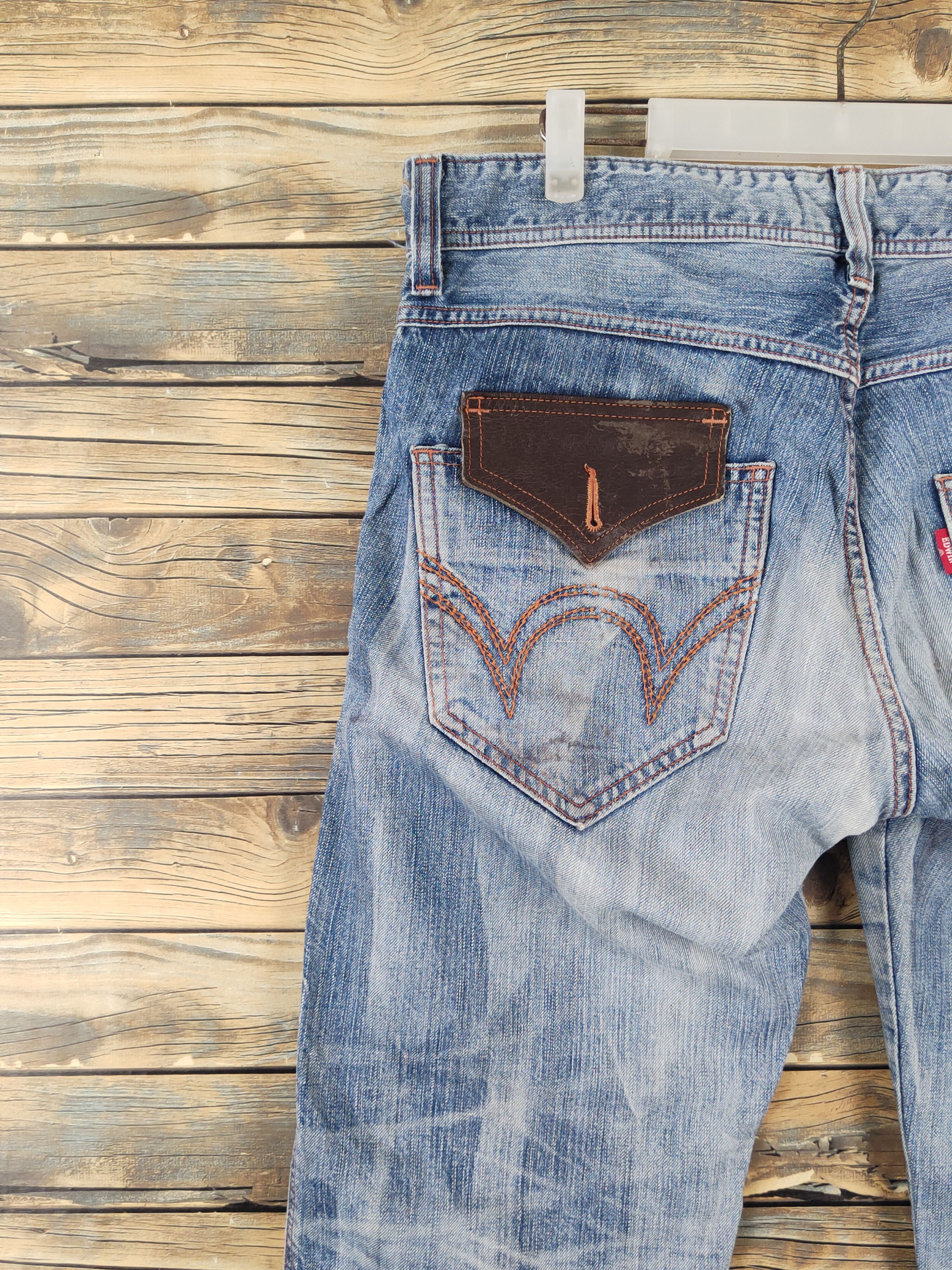 Edwin Edwin 503 Blue Distressed Ripped denim Jeans #W1876 Size US 35 - 8 Thumbnail