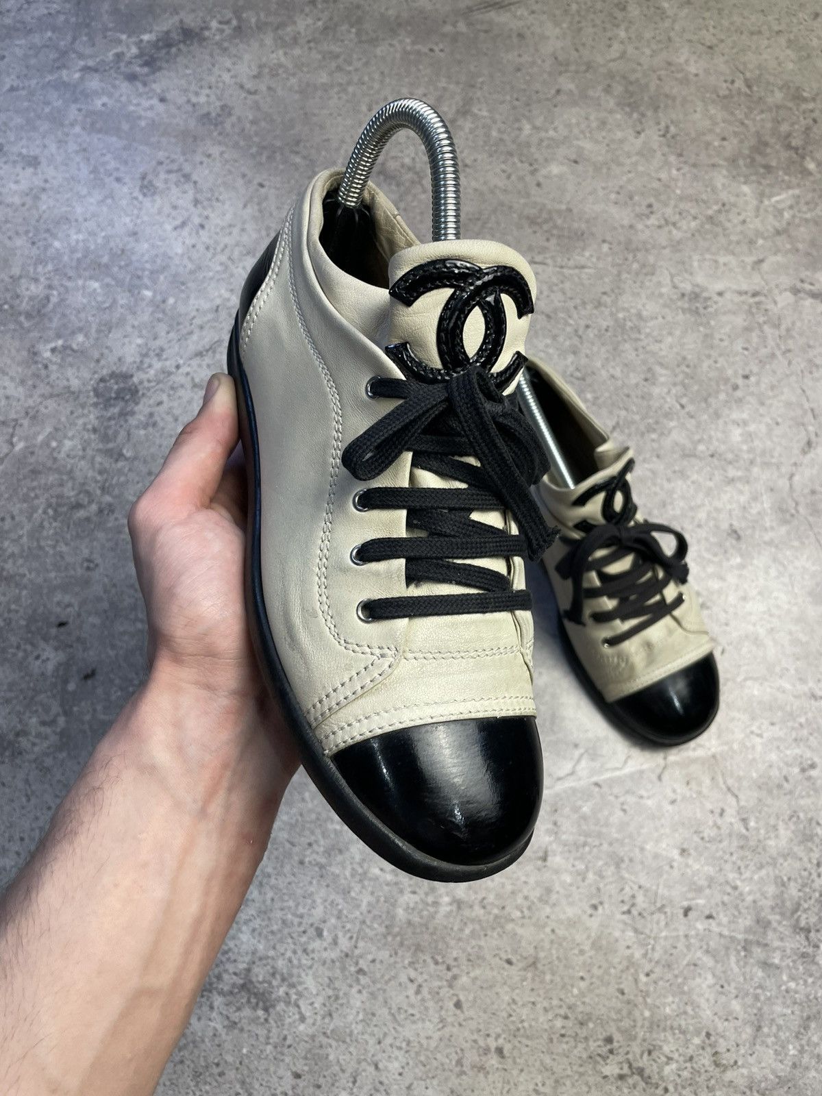 Chanel Chanel White Beige High Top Sneakers Size US 7 / IT 37 - 2 Thumbnail