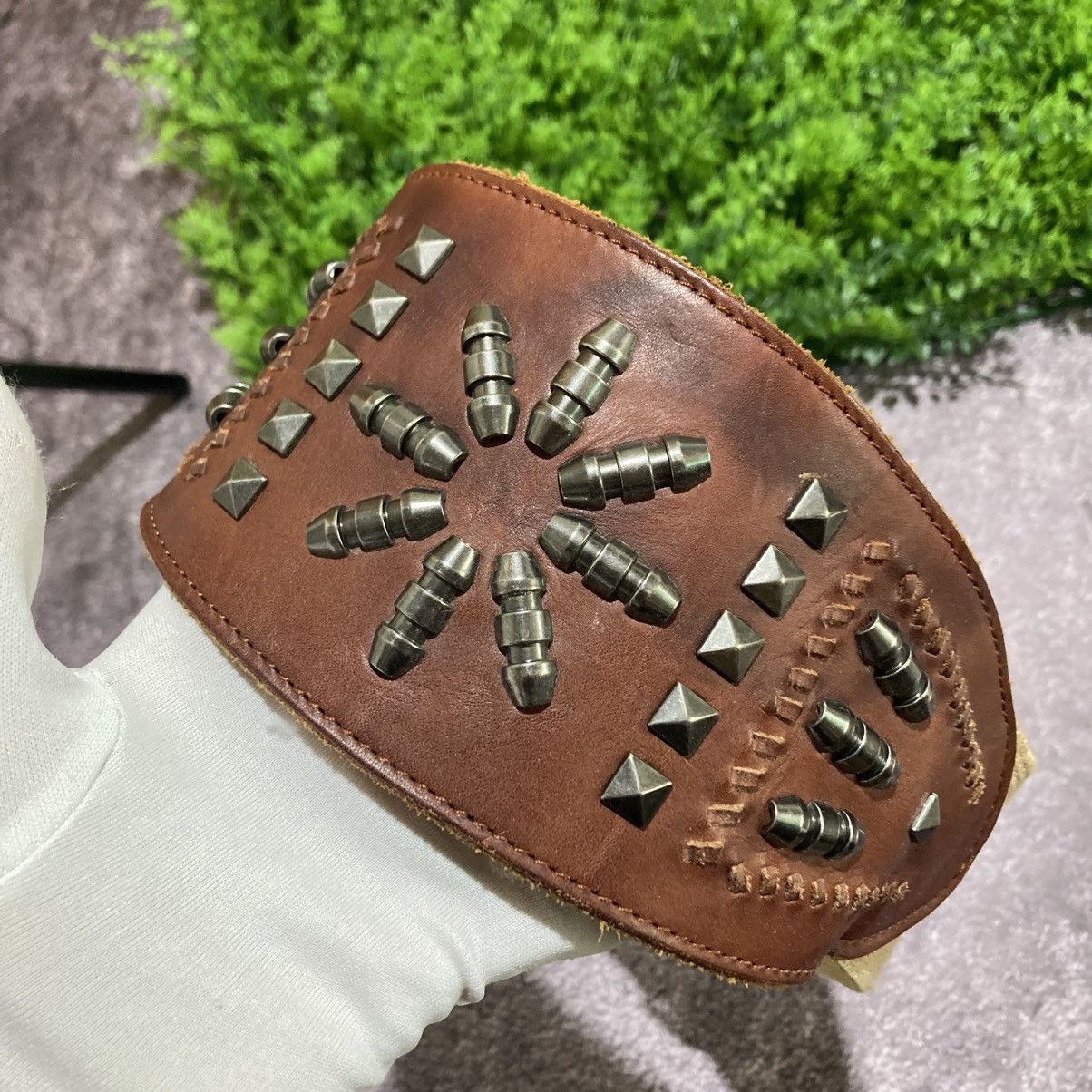 CABANE de ZUCCa VINTAGE CABANE ZUCCA Brown Leather Studded Wide Elastic Belt Size ONE SIZE - 2 Thumbnail
