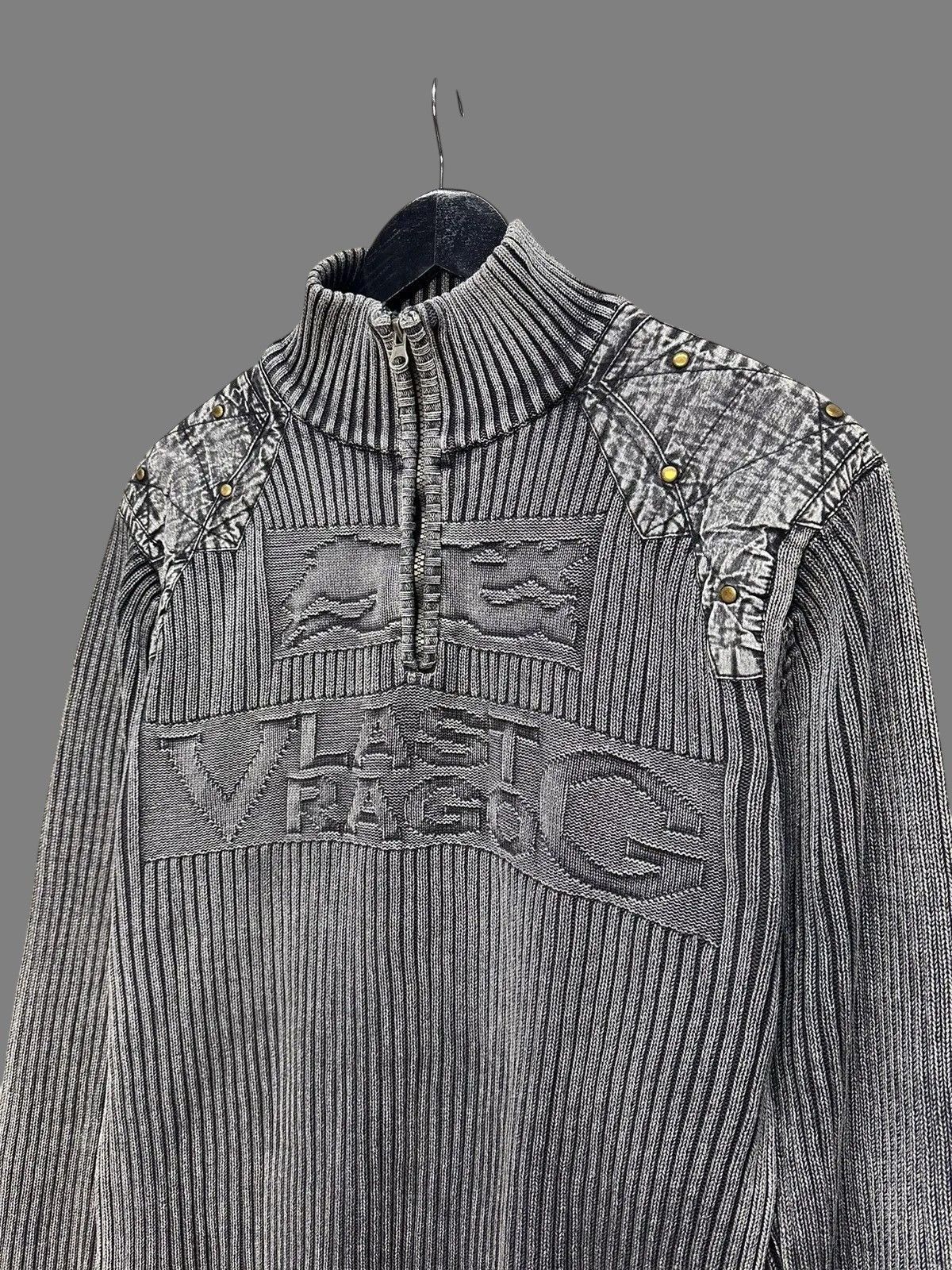 KMRii Distressed GOA Ribbed Gray Zip Sweater Military Y2K Style Size US XL / EU 56 / 4 - 10 Thumbnail