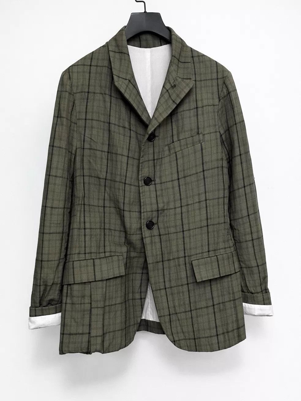 Bergfabel bergfabel gray green check linen blazer 46 Size 46R - 4 Thumbnail