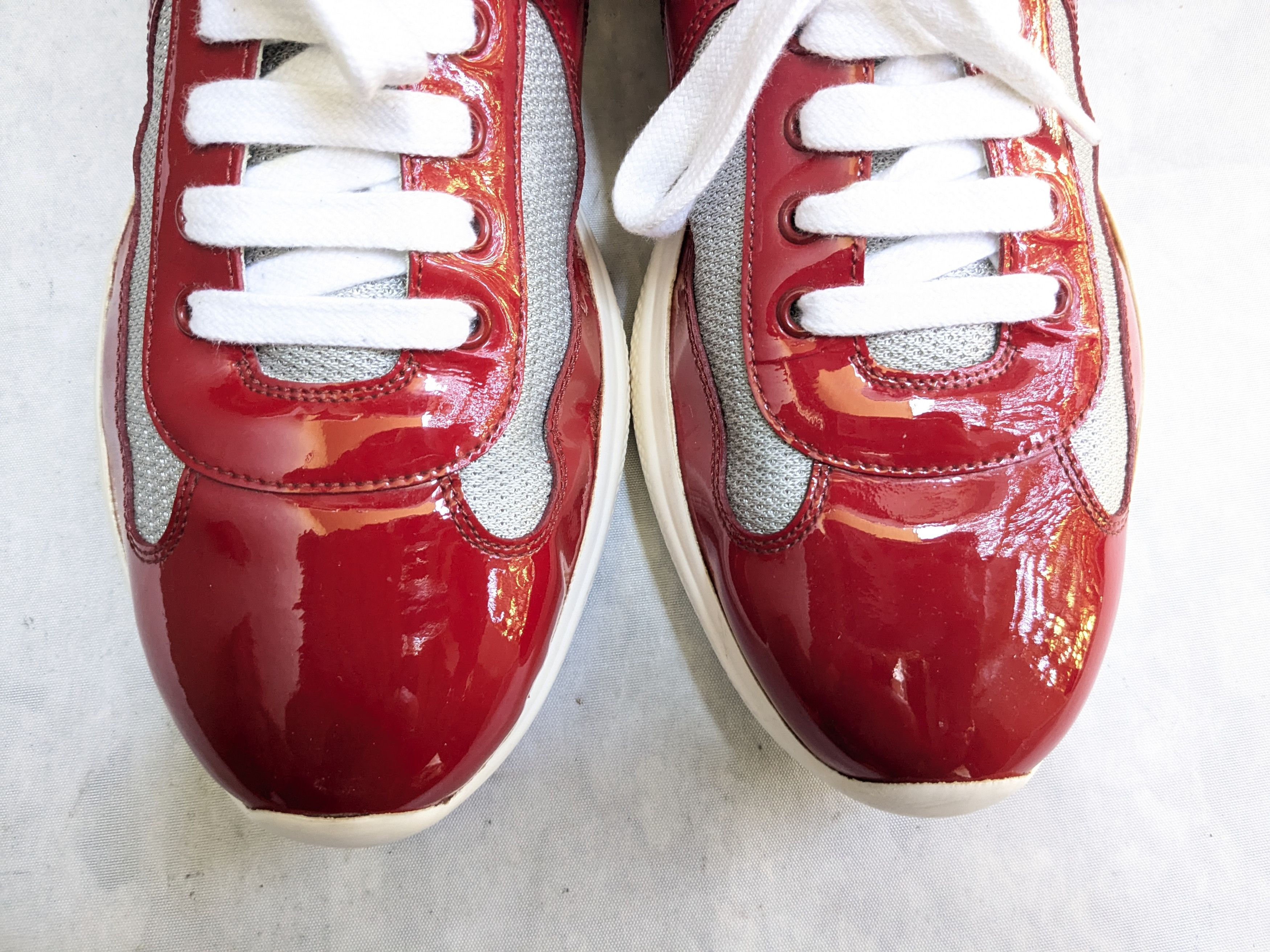 Prada Prada America's Cup Sneakers Red Patent Leather 11.5 White Size US 11.5 / EU 44-45 - 2 Thumbnail