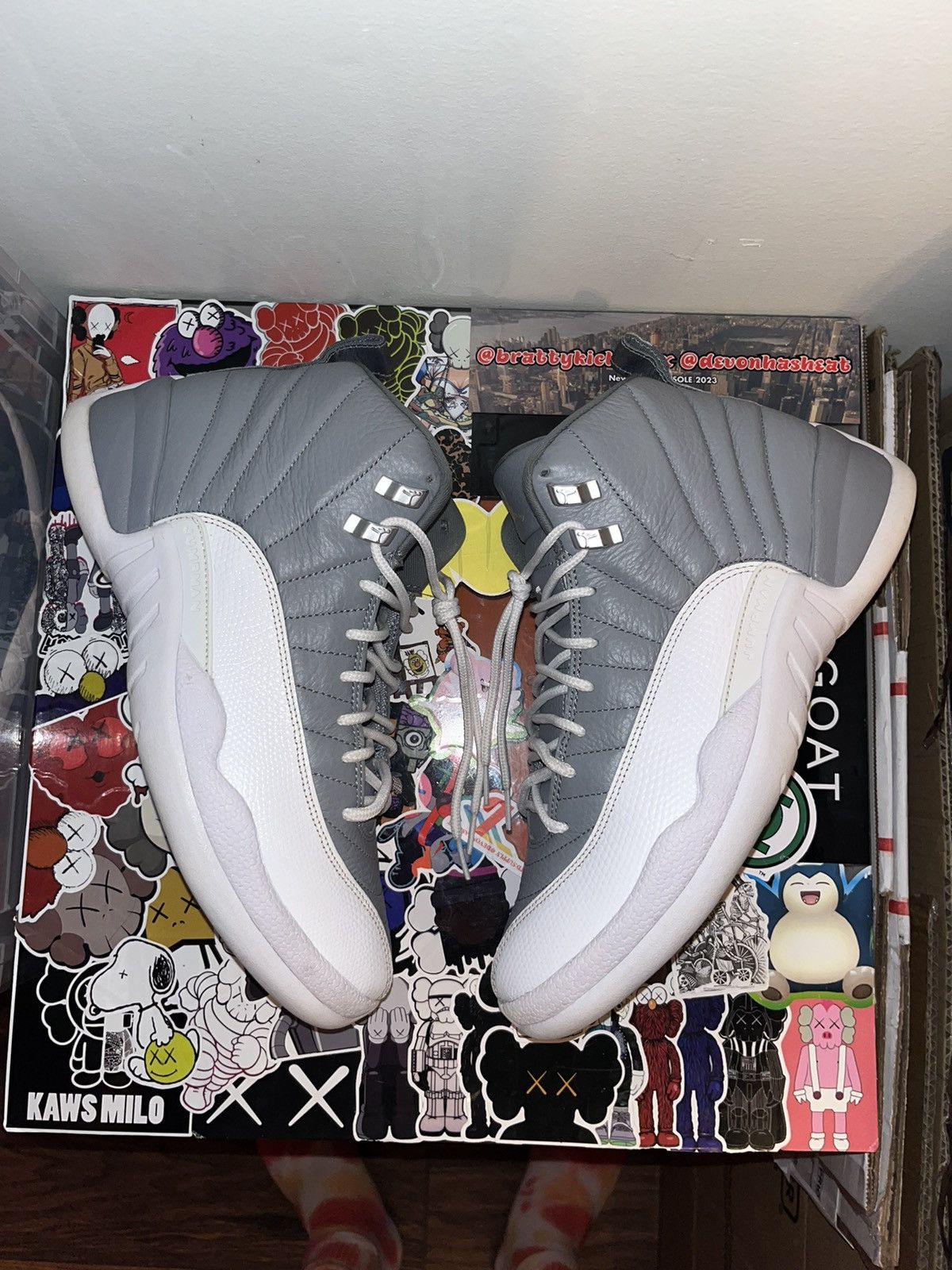 image of Jordan Brand 12 Stealth Shoes in White, Men's (Size 10)