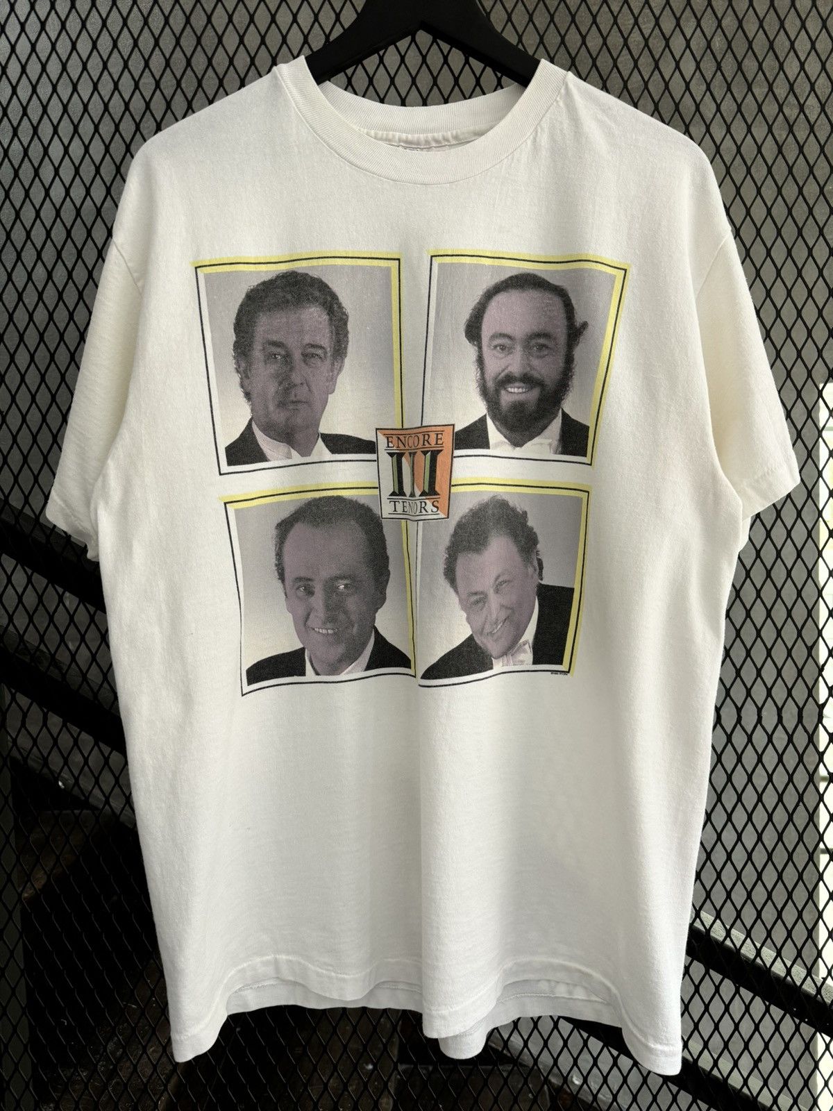 image of Vintage 1994 Encore Tenors Pavarotti Carreras Domingo Mehta in White, Men's (Size Large)