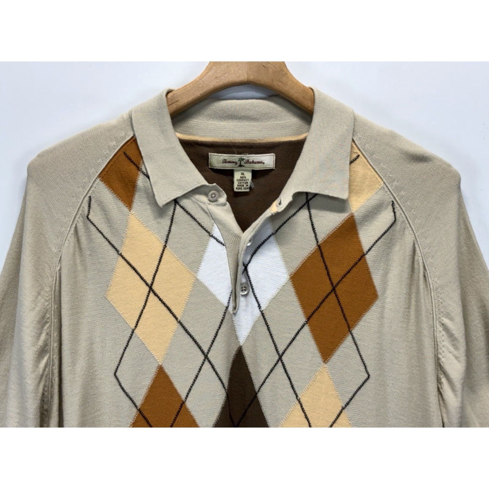 Tommy Bahama VINTAGE Tommy Bahama Sweater Shirt Men XL Argyle Lightweight Preppy Tan Brown Knit Pullover 1990s Mens Size US XL / EU 56 / 4 - 2 Thumbnail
