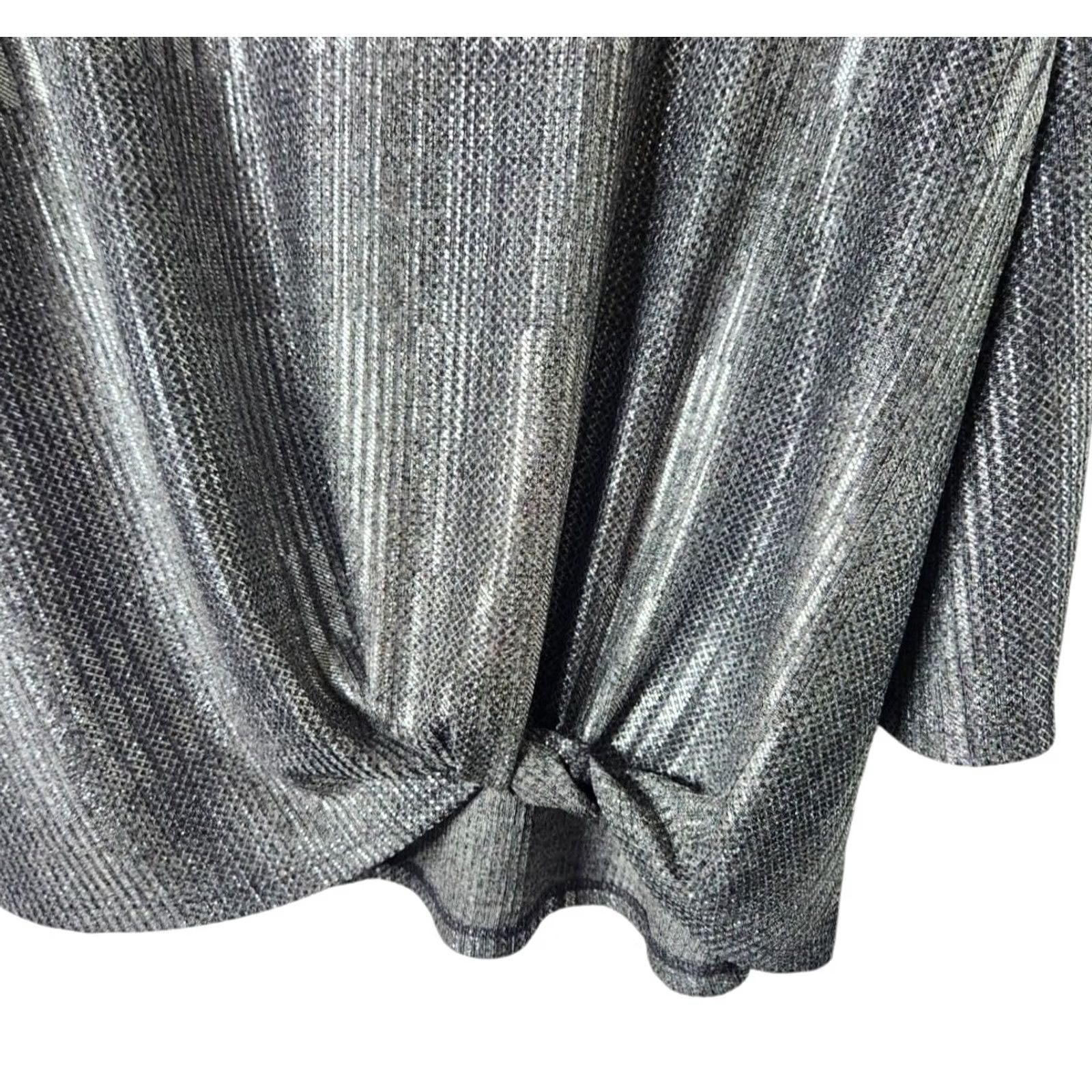 Vintage Clara Sun Woo Womens XS Shiny Metallic Top 3/4 Sleeve Silver Blouse Shirt Size XS / US 0-2 / IT 36-38 - 4 Thumbnail