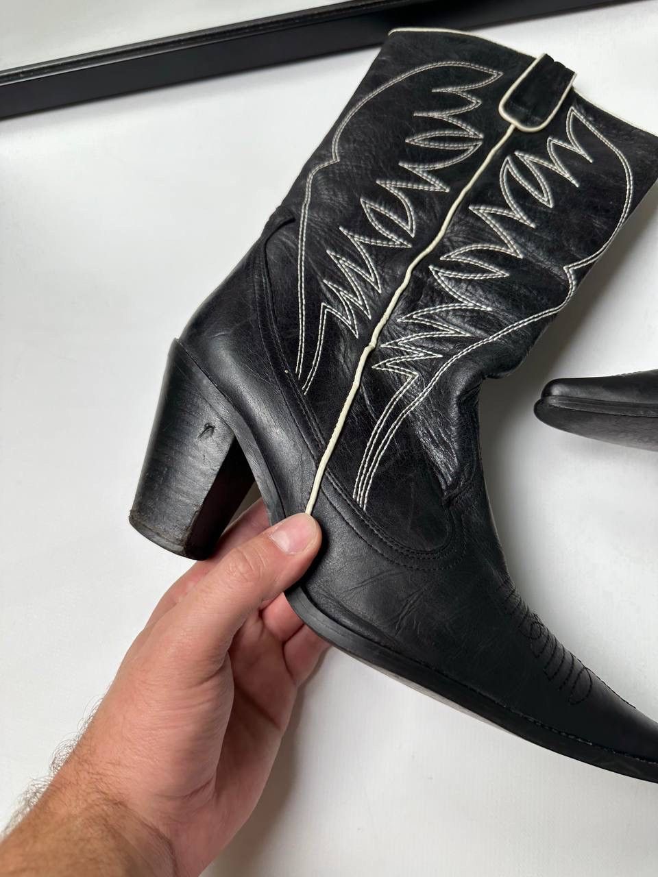 Cowboy Equipment 🔥90s Vintage Cowboy Leather High Shoes Western Vibe Size US 8 / IT 38 - 4 Thumbnail