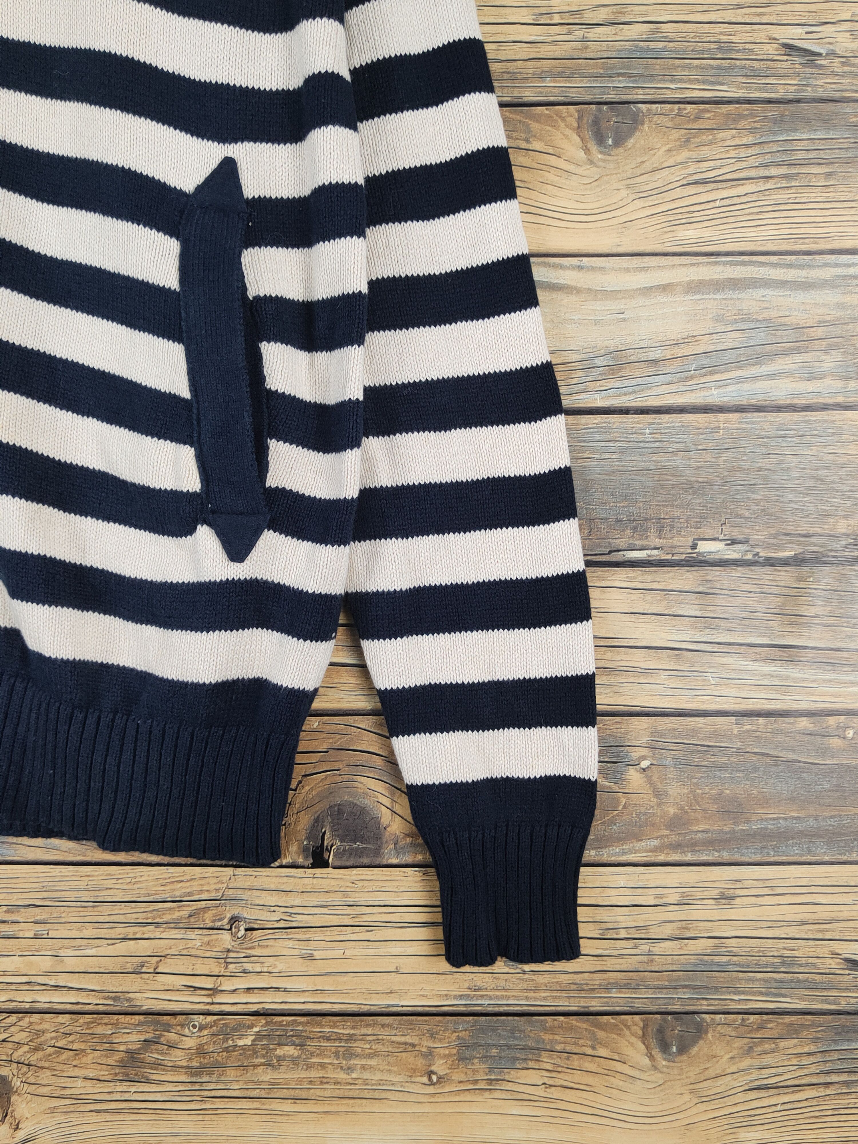 Homespun Knitwear × Japanese Brand × Vintage Inditex Navy Cream Stripe Knitwear Sweaters #W1358 Size US M / EU 48-50 / 2 - 6 Thumbnail