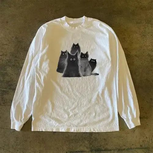 VIBE White street fashion cat print long sleeve t-shirt Size US L / EU 52-54 / 3 - 3 Thumbnail