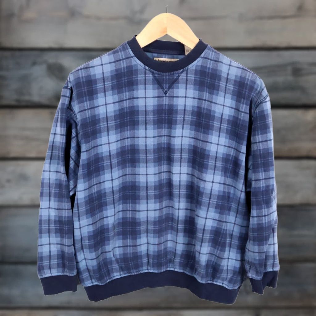 Vintage VINTAGE MunsingWear Sweatshirt Boxy Men Large Blue Tartan Plaid Crewneck Стар Size US L / EU 52-54 / 3 - 1 Thumbnail