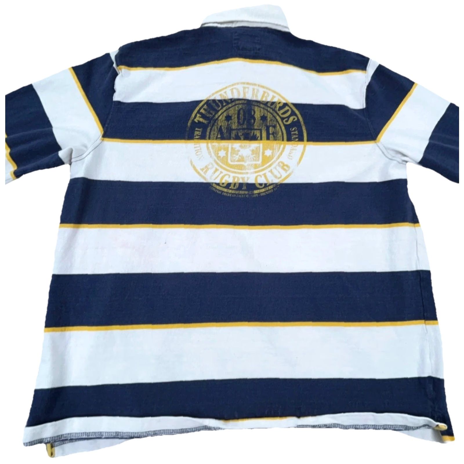 American Eagle Outfitters VINTAGE American Eagle Outfitters Rugby Shirt Men L Blue Striped Polo Size US L / EU 52-54 / 3 - 2 Thumbnail