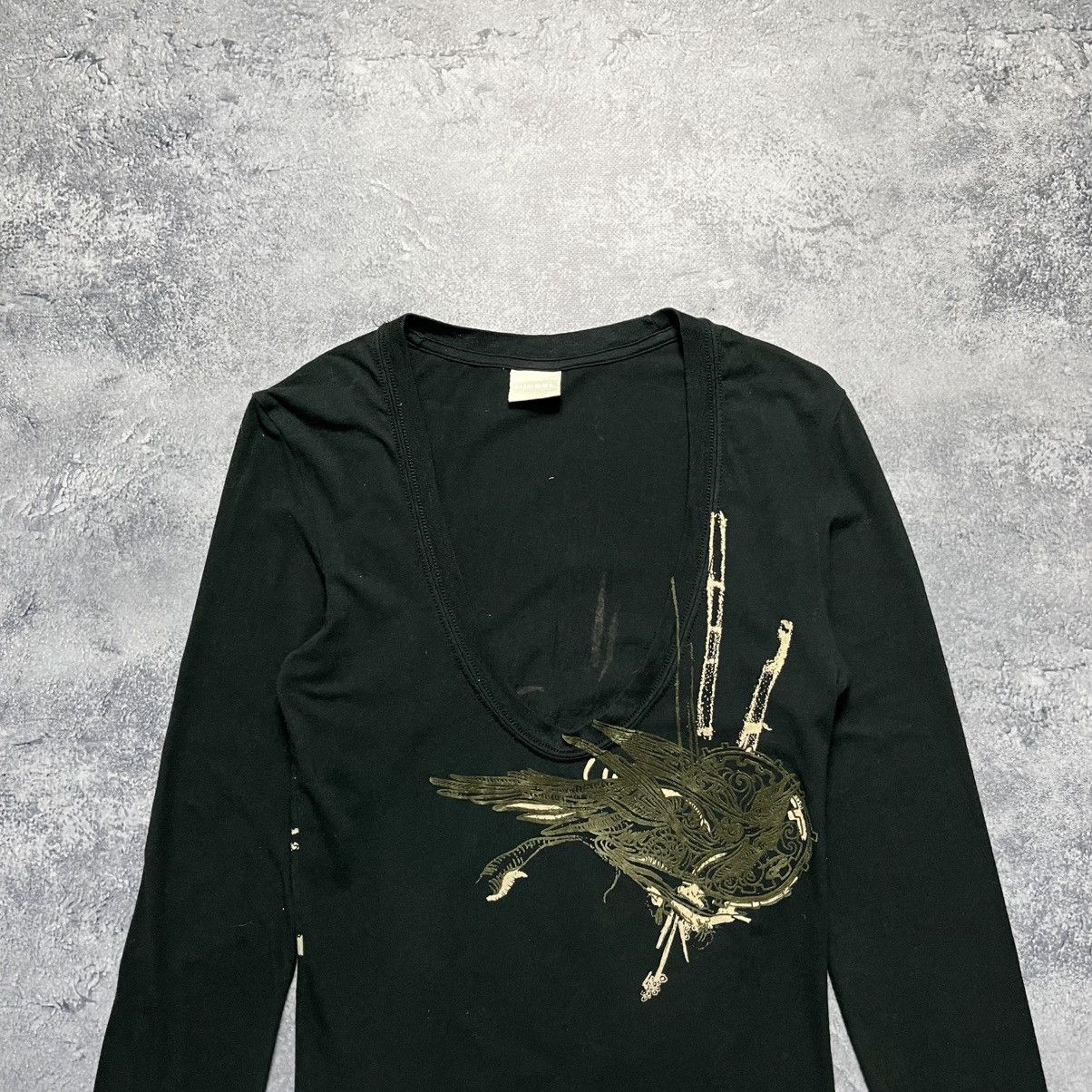 Diesel Vintage Diesel Raven Bird Longsleeve V-Neck Avant-Garde Size XS / US 0-2 / IT 36-38 - 2 Thumbnail