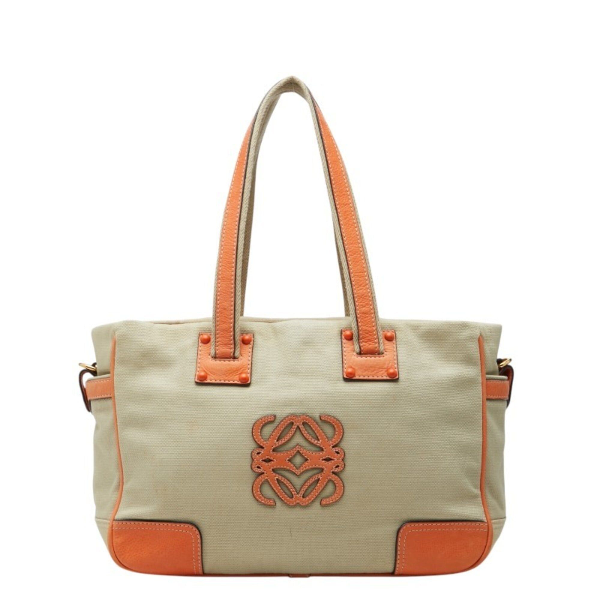 Loewe Loewe Anagram Tote Bag Shoulder 340712 Beige Orange Canvas Leather Women's LOEWE Size ONE SIZE - 1 Thumbnail