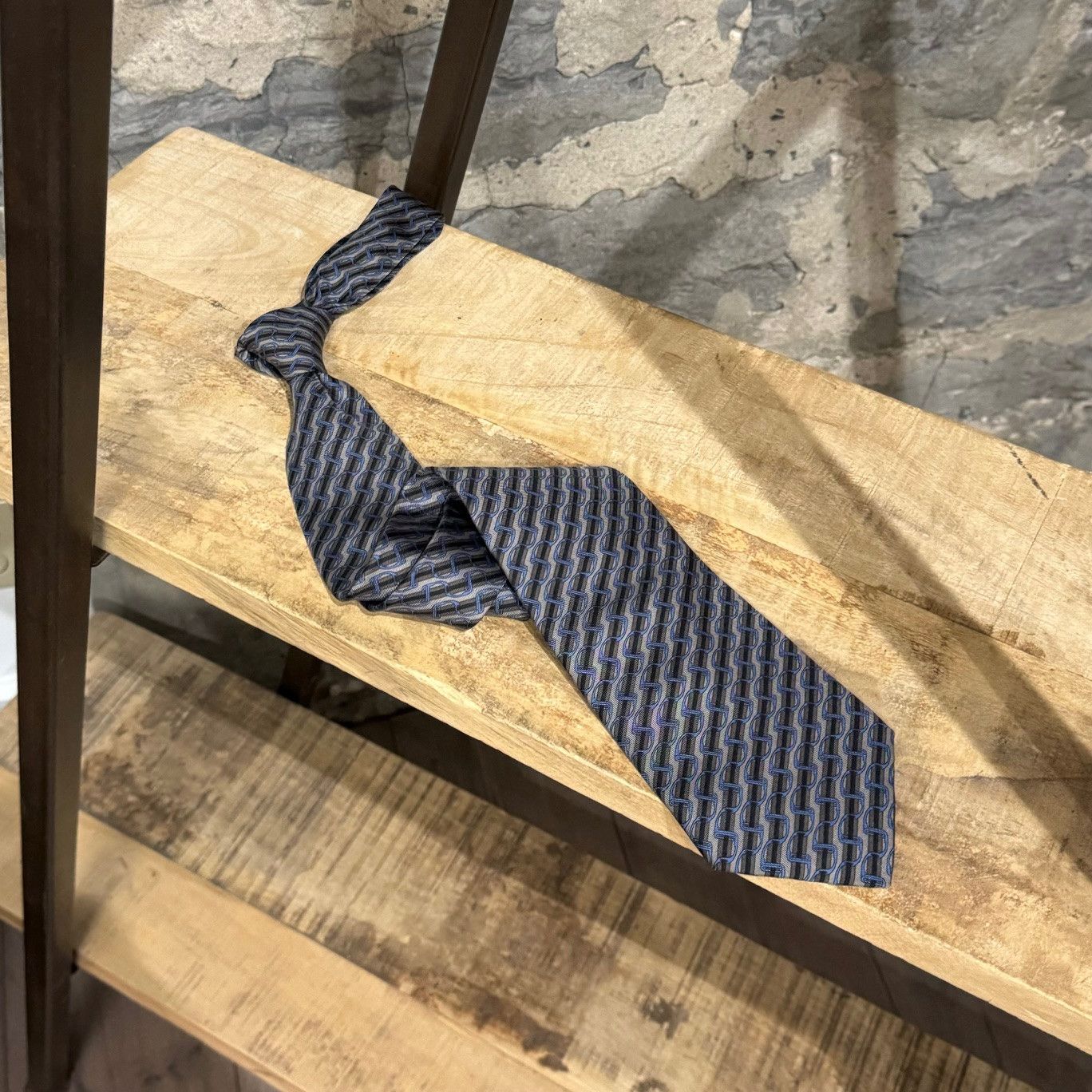 Hermes Hermès Chain-link Brown Blue Silk Tie Size ONE SIZE - 1 Thumbnail