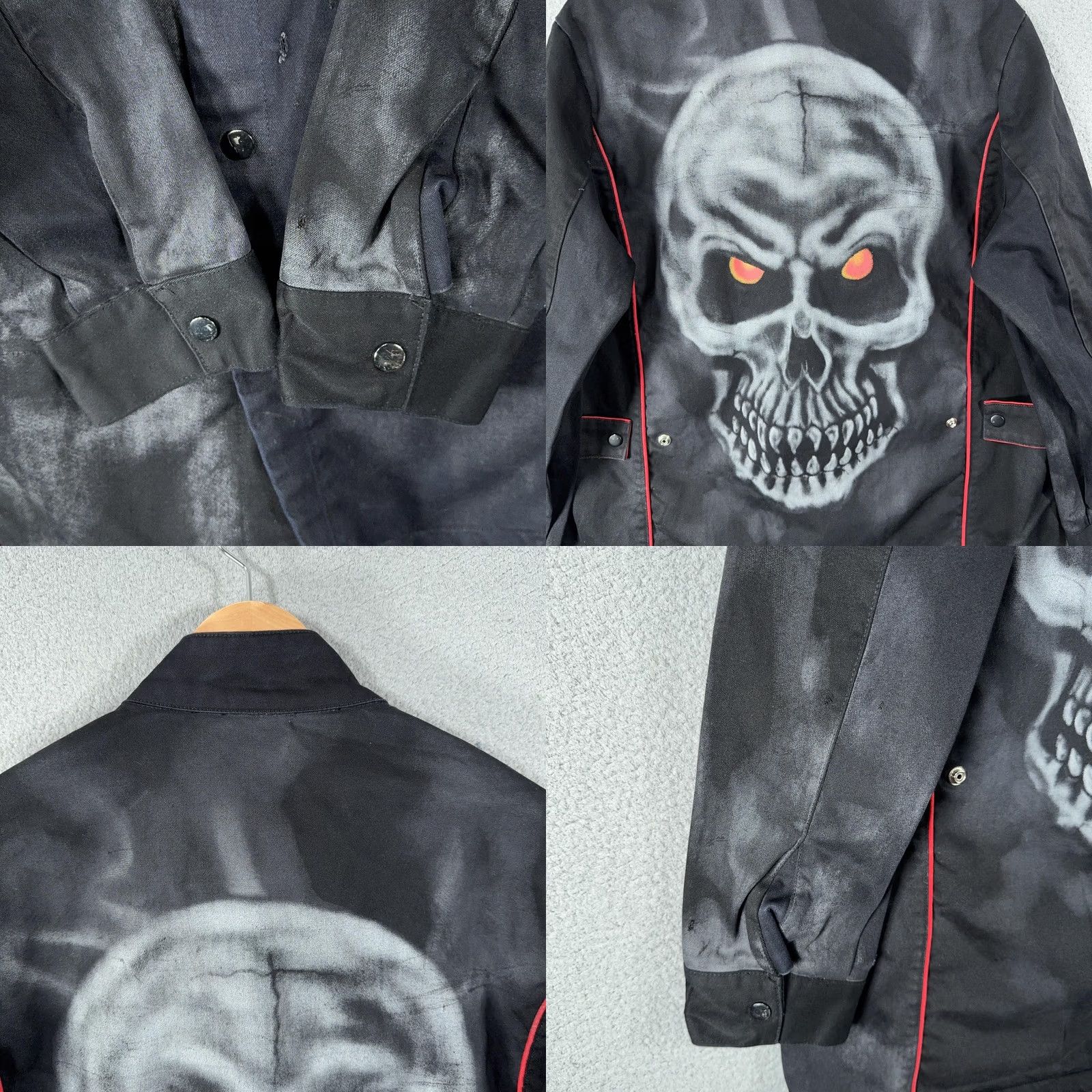 Vintage VINTAGE Snap-on FR Welding Jacket 2XL Skull Graphic Workwear Biker Shirt/Coat Mens Black Zip Pockets Distressed Canvas Leather look Size US XXL / EU 58 / 5 - 9 Thumbnail