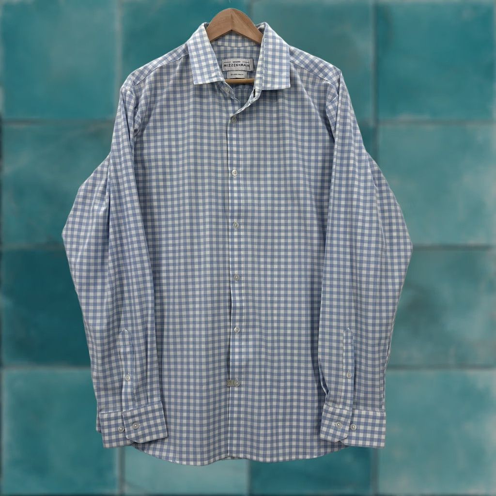 Mizzen+Main Mizzen+Main Leeward Shirt Mens 2XL Blue Gingham Trim Fit Wrinkle Free Stretch Size US XXL / EU 58 / 5 - 1 Thumbnail