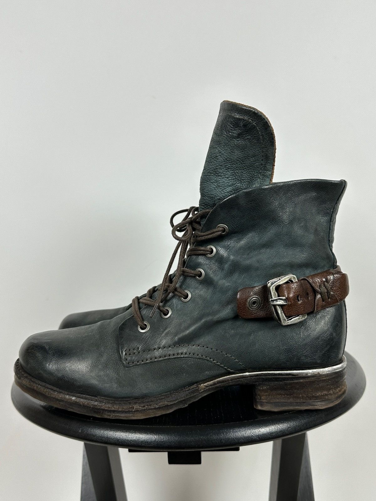 A.S.98 A.S.98. Airstep Navy Green Leather Biker Ankle Boots Size US 10 / IT 40 - 2 Thumbnail