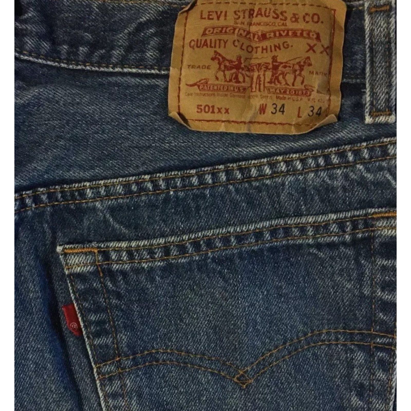 Levi's VINTAGE Levi's 501XX Jeans Men 32 Blue Distressed Button Fly 90s Grunge Punk USA Dark Denim Straight 31 Inseam Size US 32 / EU 48 - 3 Thumbnail