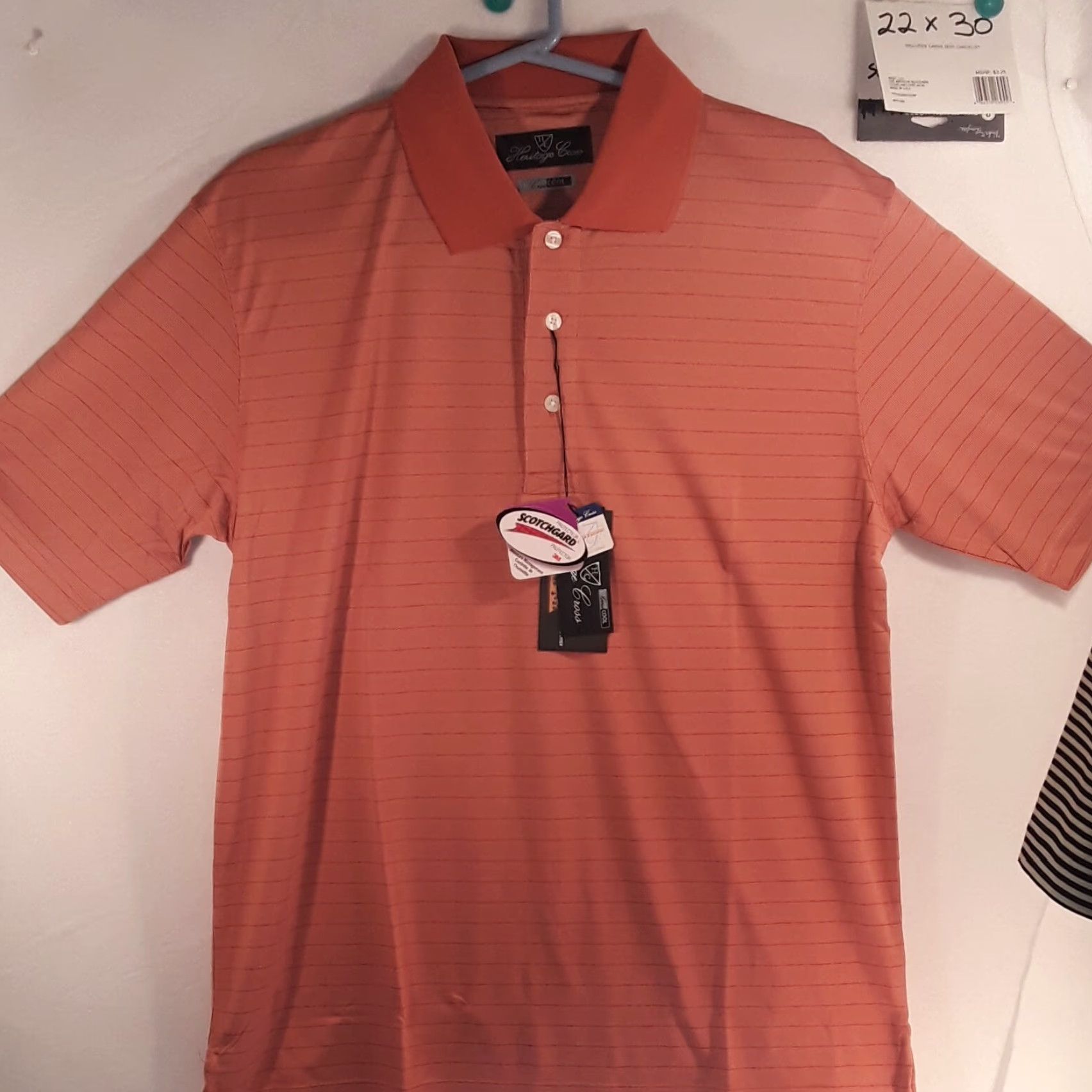 Vintage NEW MENS PUMPKIN GOLF SHIRT CROSS IVORY PINSTRIPES SM.PUMPKIN Heritage 22x30 Polo Short Sleeve 30 in 100% Polyester Mens Regular Size S #e2 Size US S / EU 44-46 / 1 - 3 Thumbnail