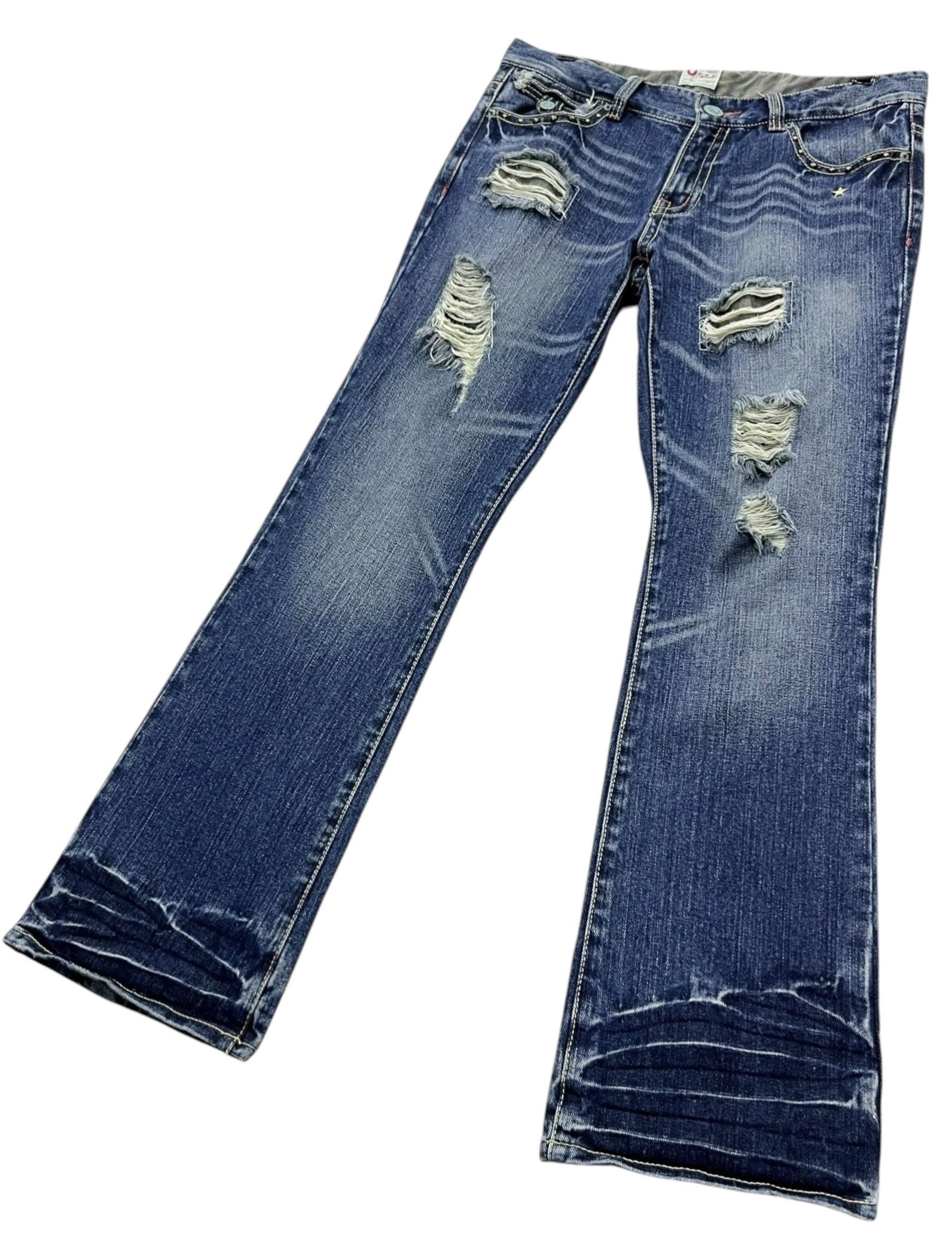 Grunt Style 🔥OZZ-FIRST PINBALL Grunge Ripped Studded Punk Flare Denim Size US 34 / EU 50 - 8 Thumbnail