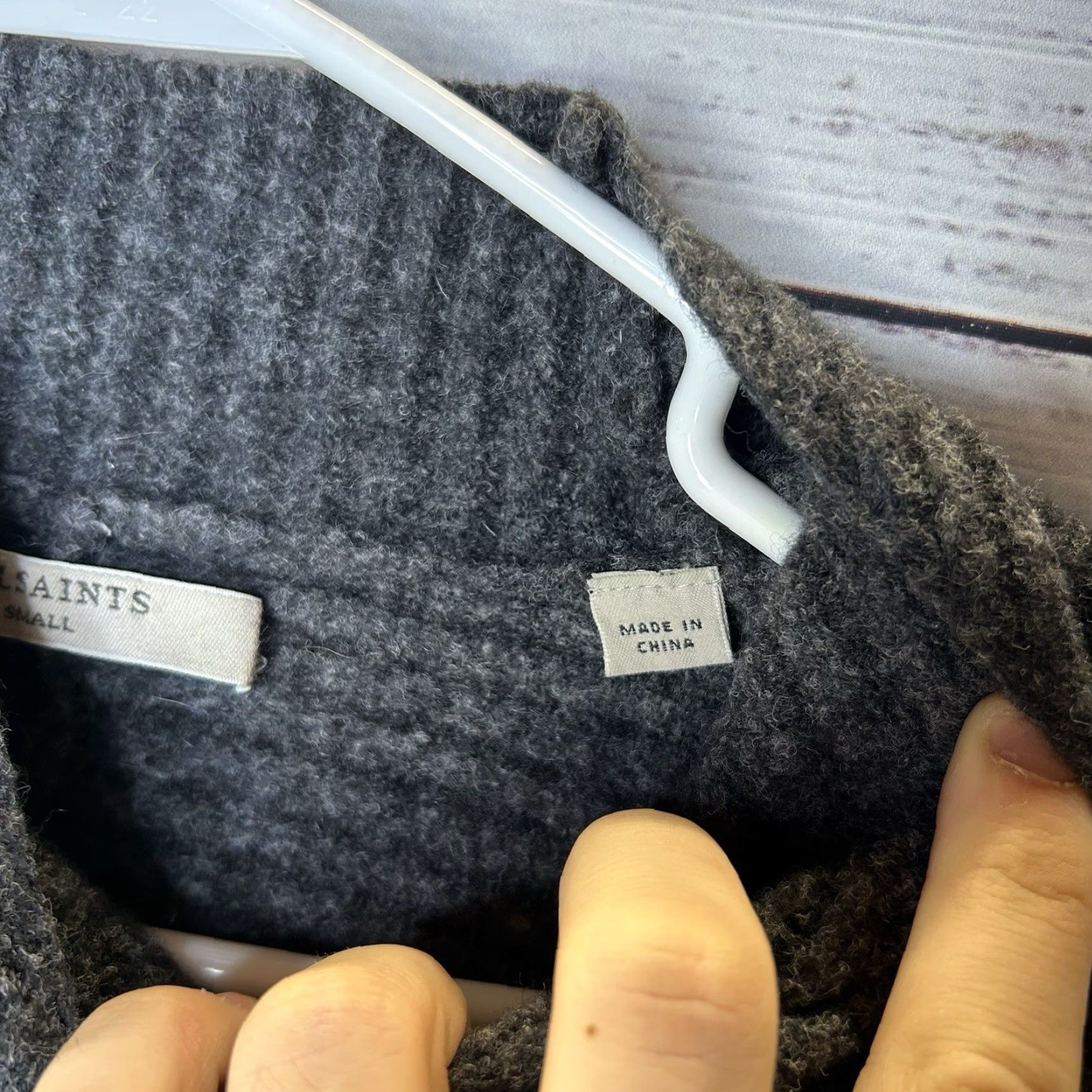 Allsaints ALLSAINTS Sweater Shirt Cropped Mock Neck Wool Blend Gray S Women’s Small Pullover Tight-Knit Long Sleeve Body Subtype: Terra Jumper Size S / US 4 / IT 40 - 5 Thumbnail