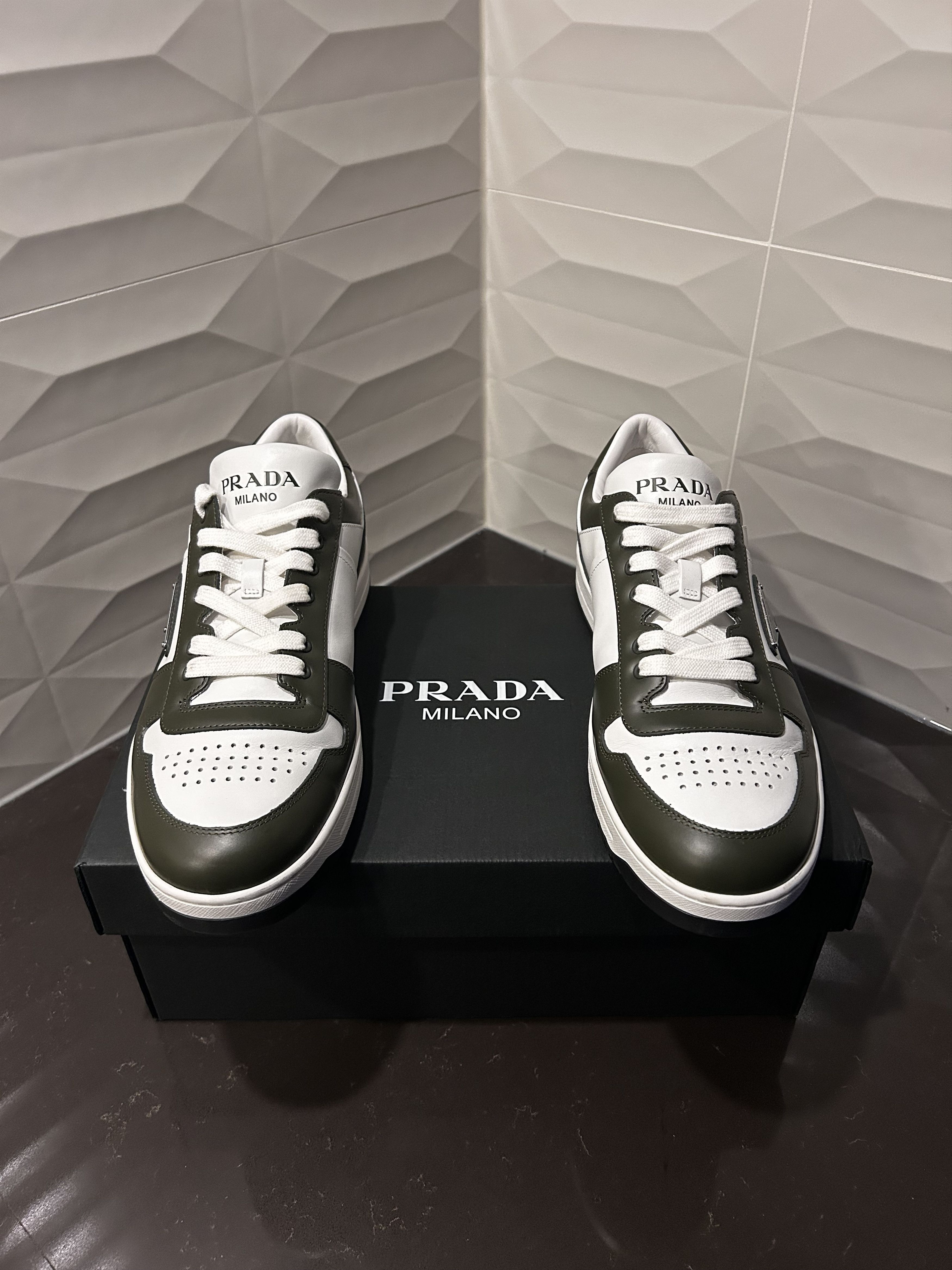 Prada 👟 Prada Downtown Leather Sneakers – Olive Green – Sz 10US Size US 10 / EU 43 - 5 Thumbnail