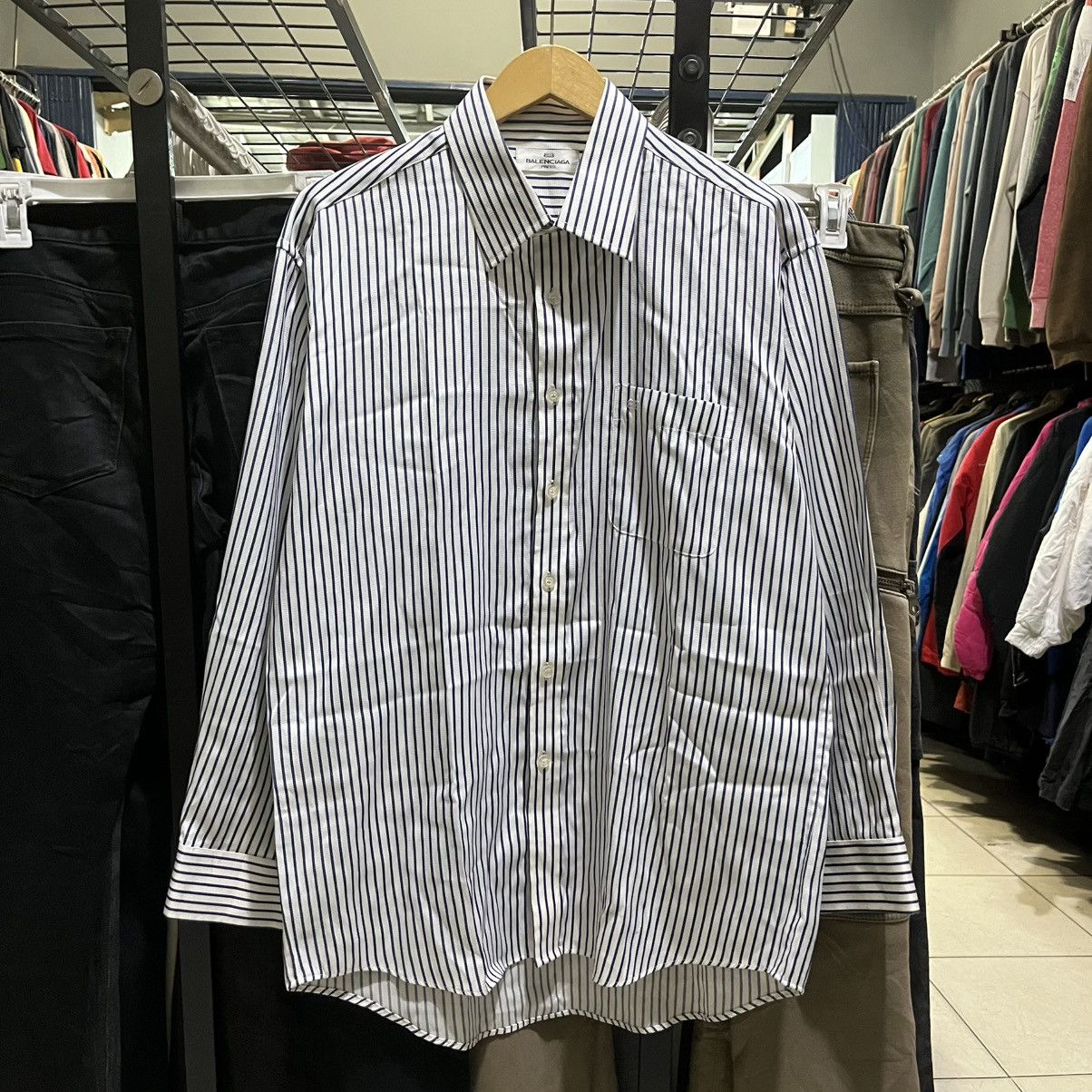 Balenciaga Vintage Balenciaga Striped Button Long Sleeve Shirt Size US L / EU 52-54 / 3 - 2 Thumbnail