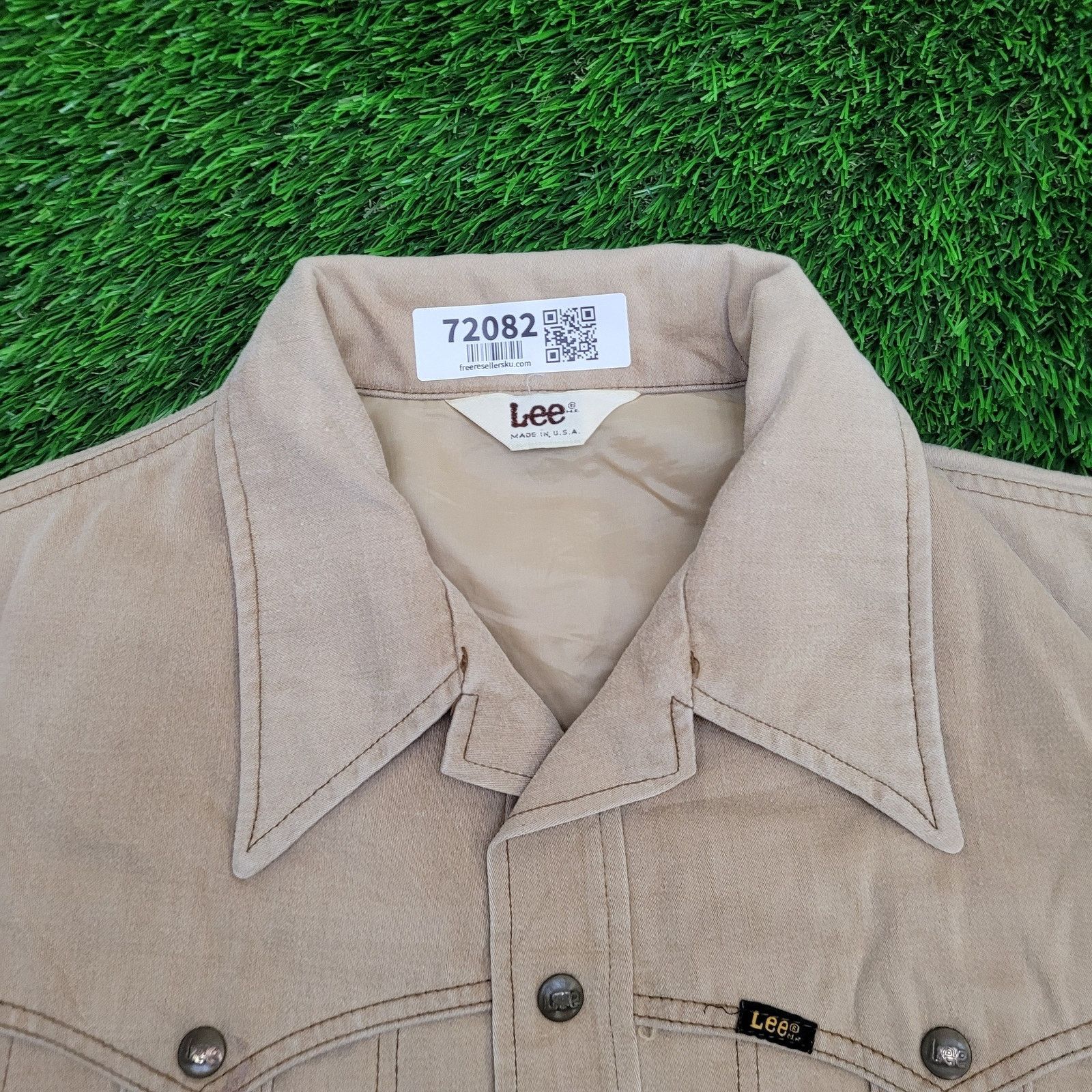 Lee Vintage 60s Lee Snap Button Shirt XL 24x29 Khaki Brown USA Size US XL / EU 56 / 4 - 3 Thumbnail