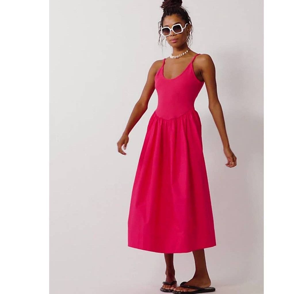 Free People New Free People Dylan Midi Dress $128 SMALL Knit Body Poplin Size S / US 4 / IT 40 - 4 Thumbnail