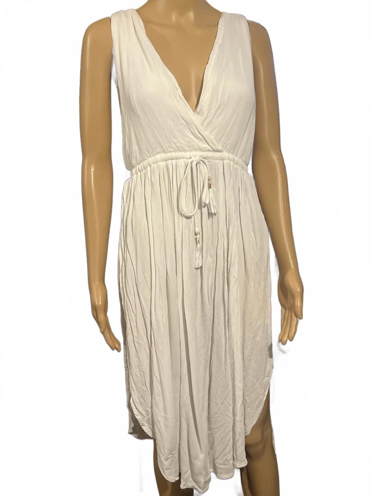 Lulus Lulu's White Sleeveless V-Neck Wrap Dress Drawstring Waist S Size S / US 4 / IT 40 - 2 Thumbnail