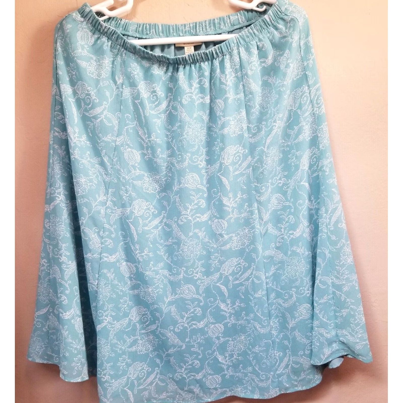 Vintage Appleseed's Skirt Floral Pull-On Elastic Waist Size 16W Sky Blue Womens Knee Length Size 38" / US 16 / IT 52 - 2 Thumbnail